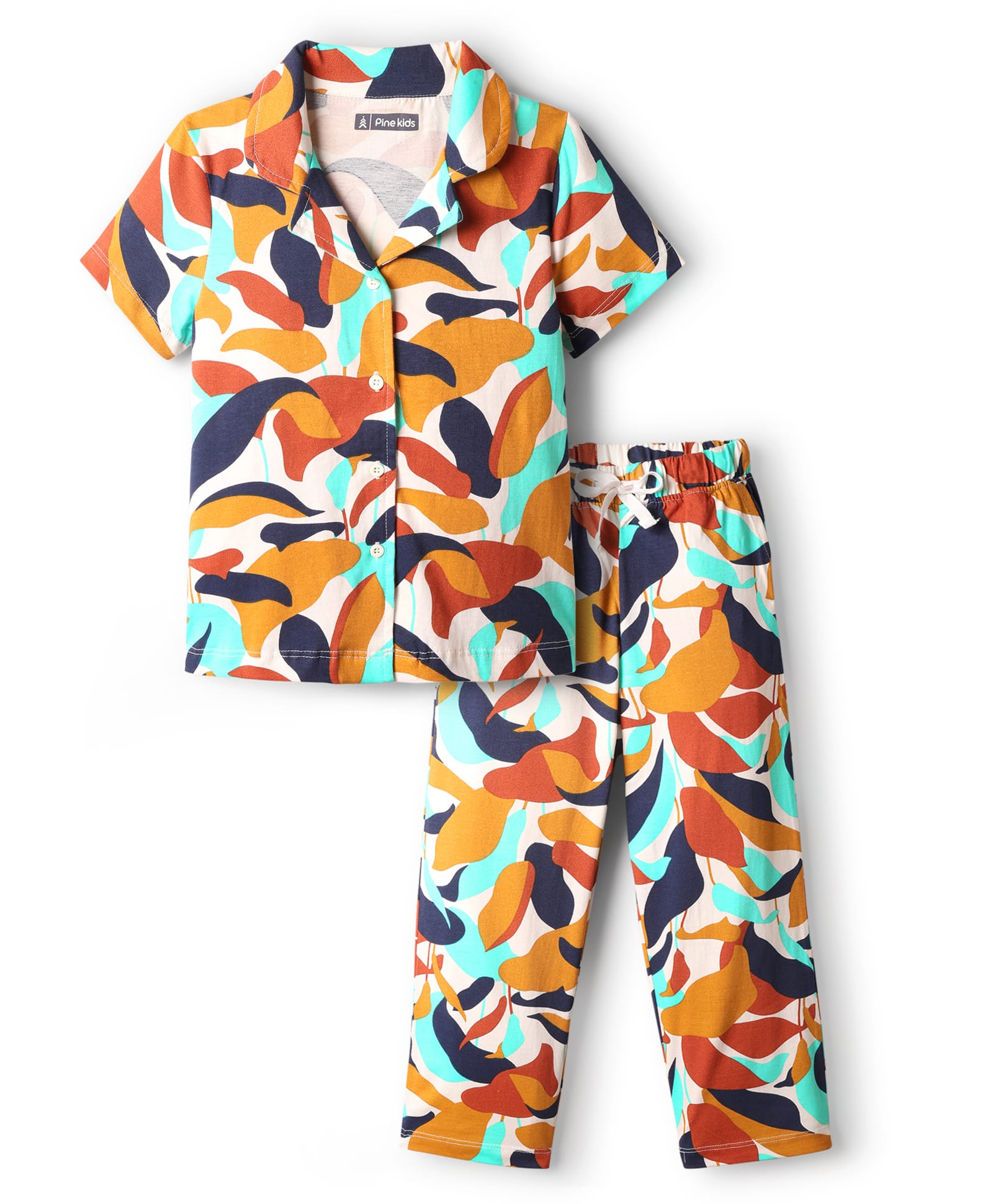 Pine Kids Cotton Knit Half Sleeves Co-Ord Night Suit With Abstract Print - White-picture-40