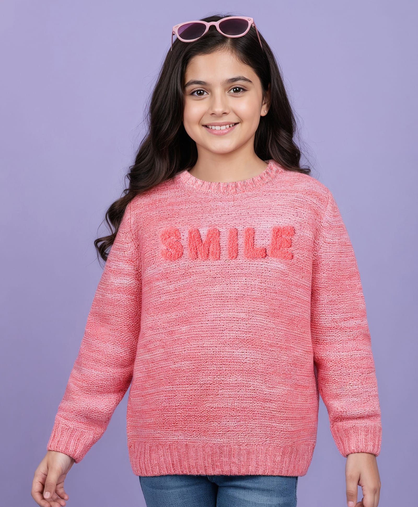 Pine Kids Knit Full Sleeves Pullover Sweater with Smile Embroidery - Pink-picture-36