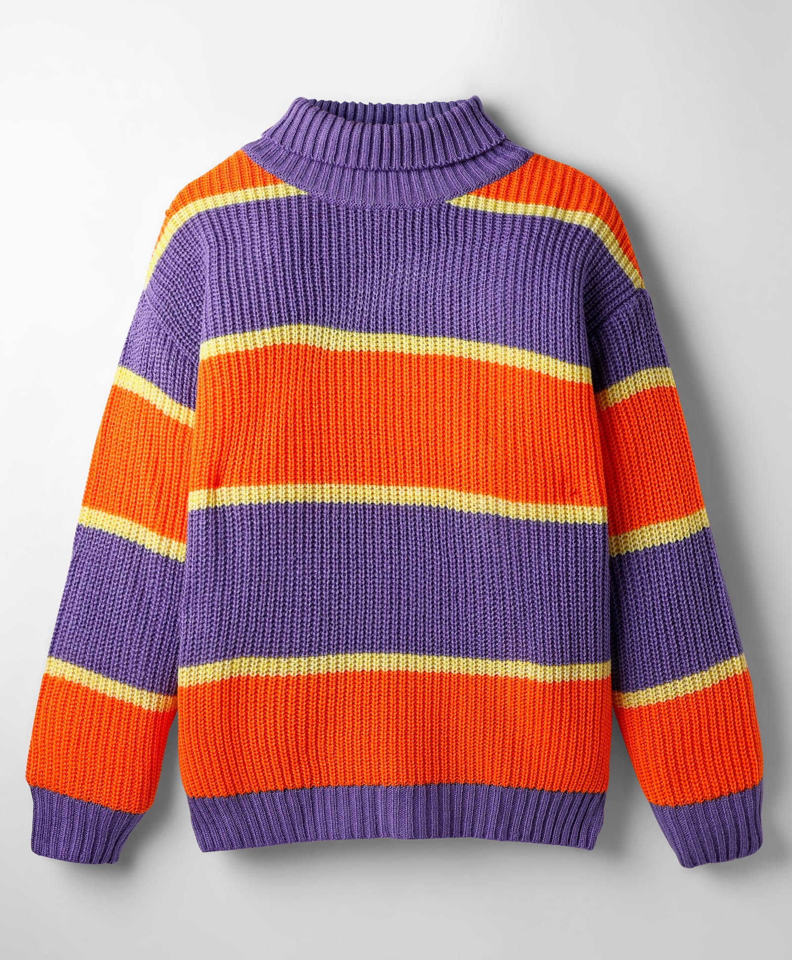 Pine Kids Knit Full Drop Shoulder Sleeves Turtle Neck Pullover Sweater with Color Block Design - Purple & Orange-image-21
