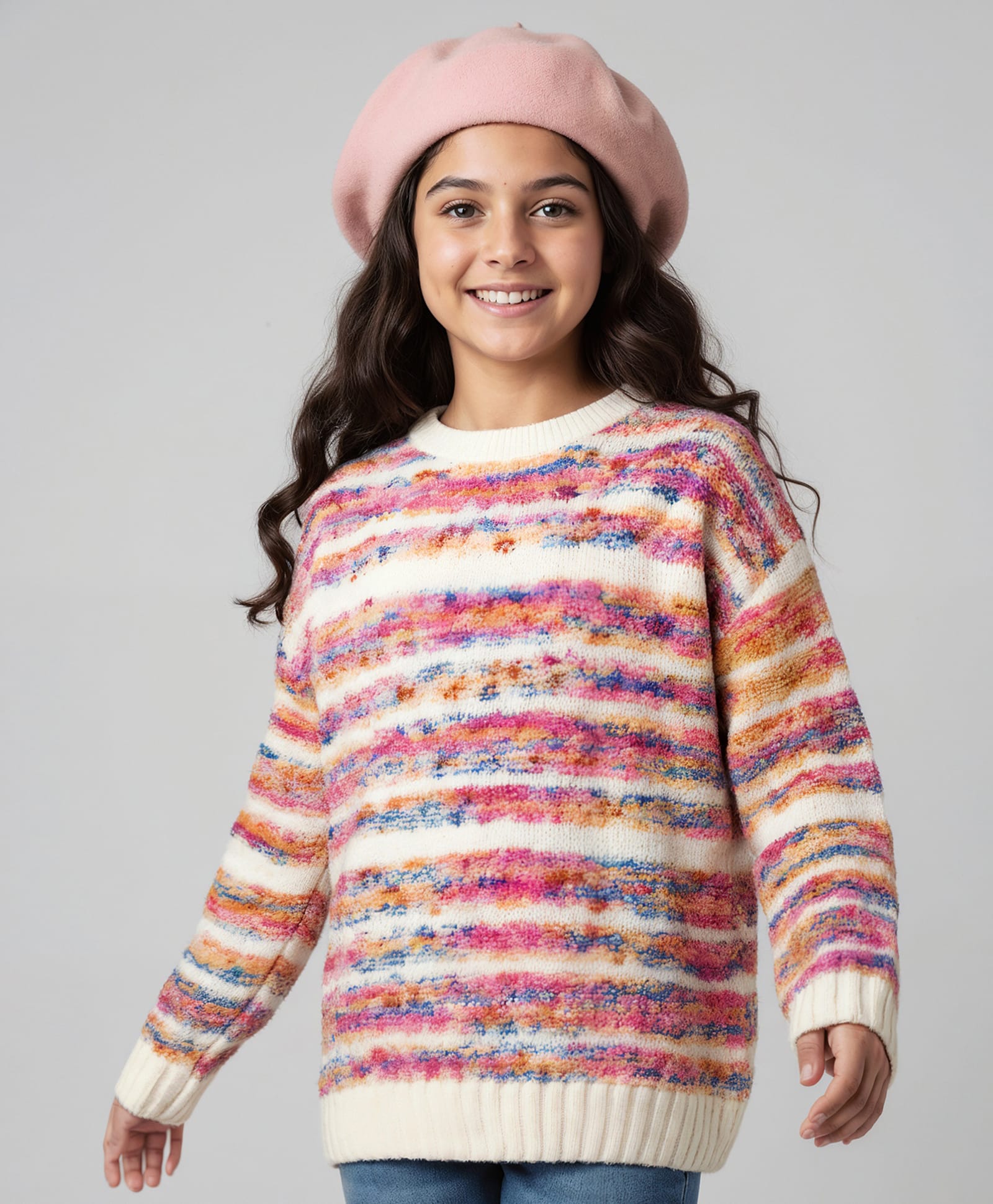 Pine Kids Knit Full Drop Shoulder Sleeves Pullover Sweater with Stripe Design - Multicolor-image-42