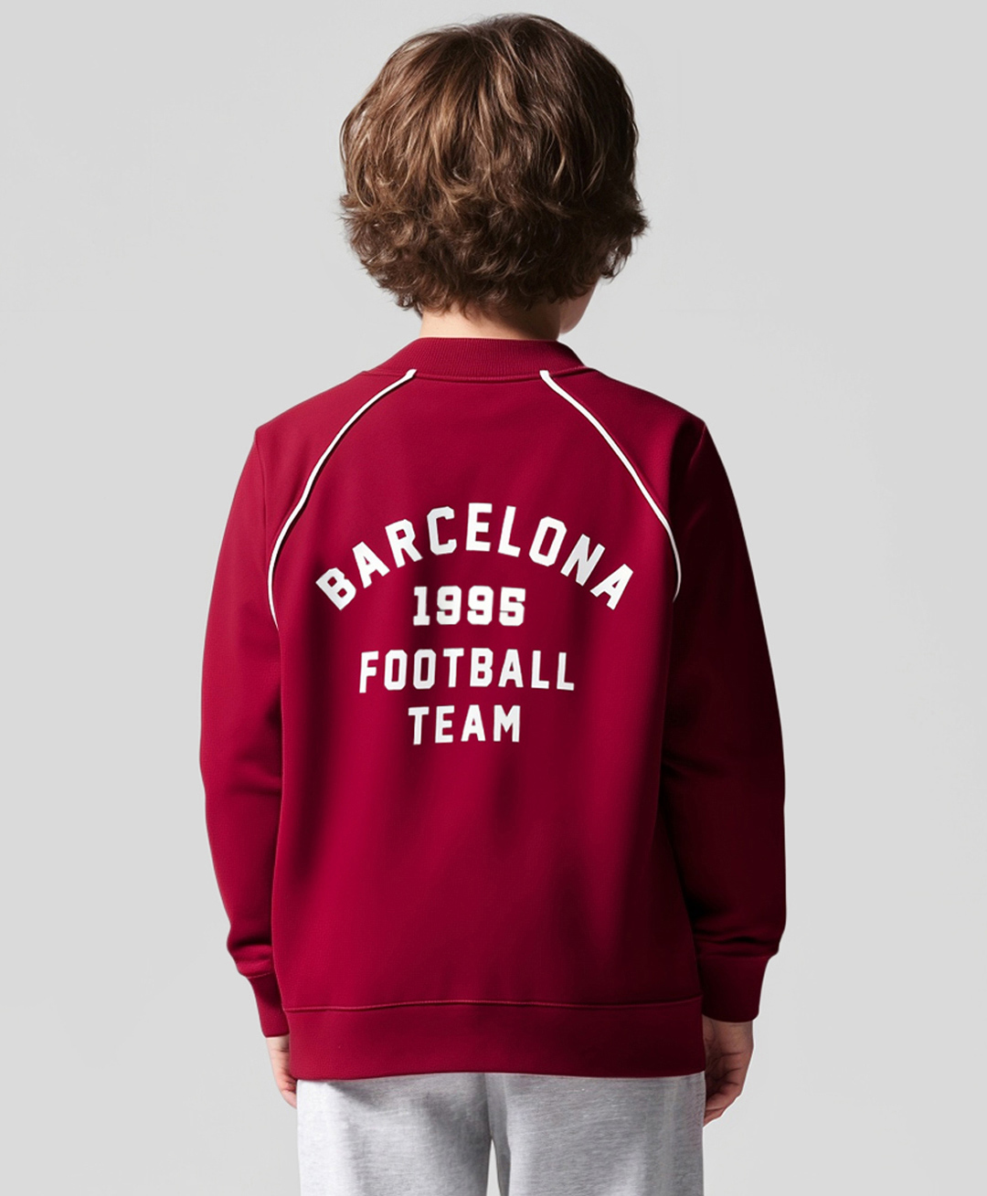 Primo Gino 100% Cotton French Terry Knit Full Raglan Sleeves Front Open Bomber Jacket With Front & Back Text Print - Maroon-picture-18