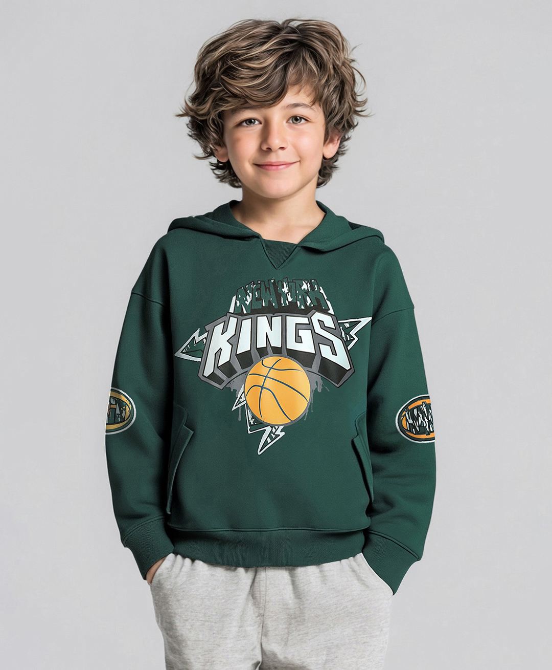 Primo Gino 100% Cotton French Terry Full Sleeves Drop Shoulder Hooded Sweatshirt with Text Print - Green-picture-20