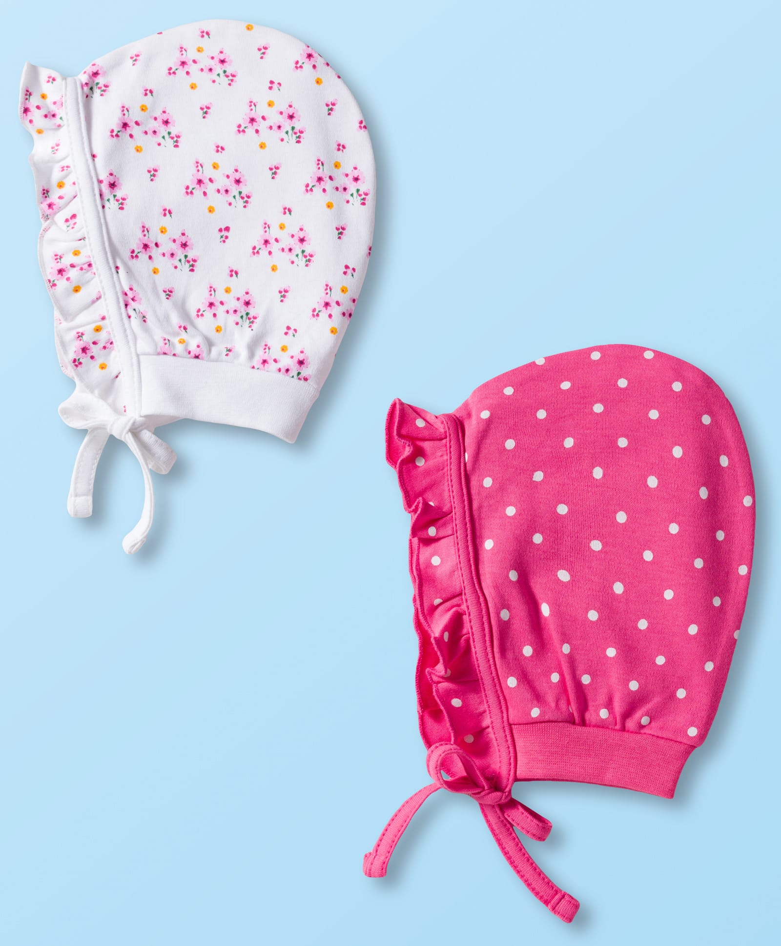 Babyhug 100% Cotton Bonnet Cap with Floral Print & Polka Dot Pack of 2 White & Purple - Diameter 17.75 cm-image-32