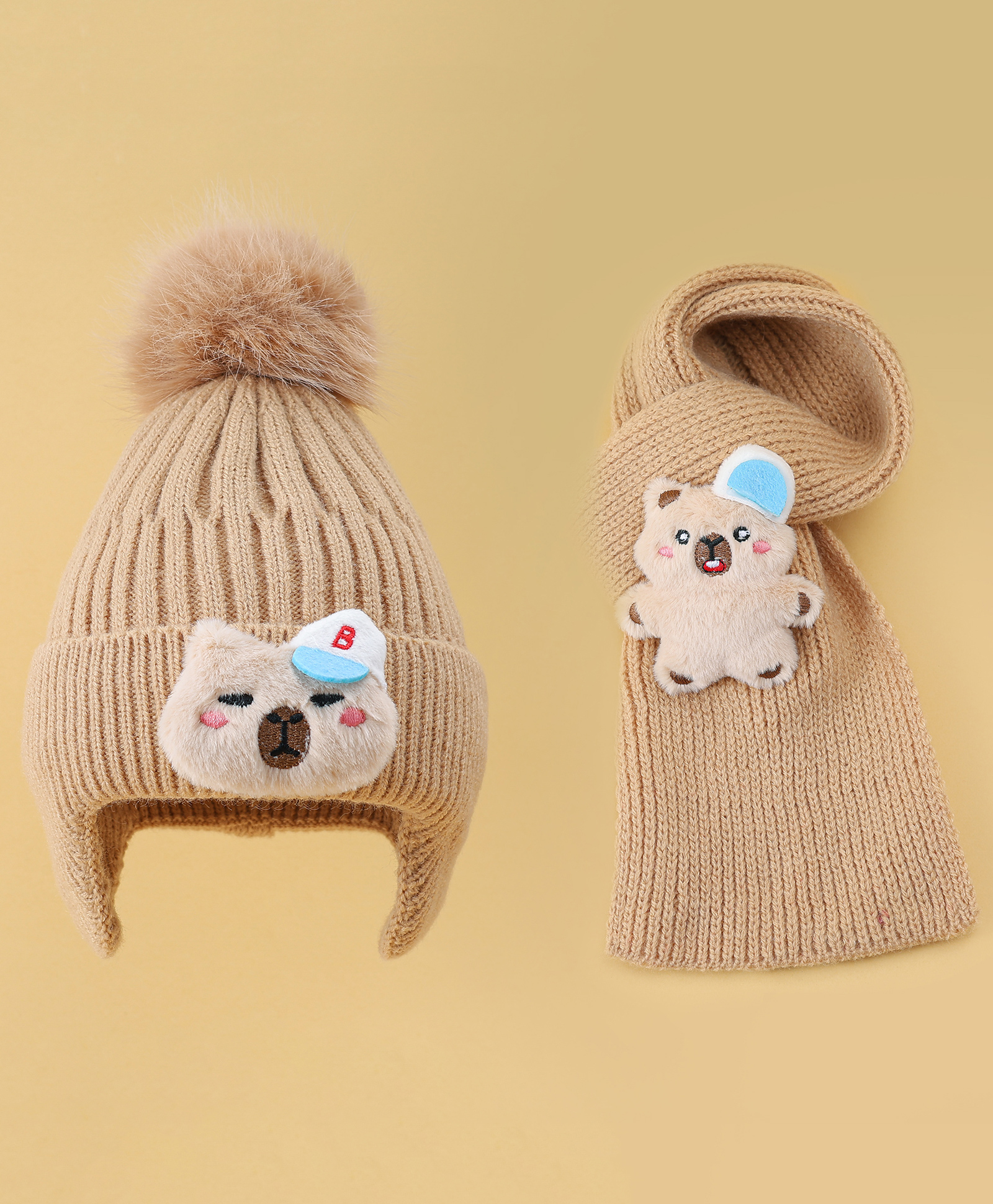 Babyoye Knitted Woollen Cap & Muffler With Animal Applique Brown - Diameter 12 cm-image-39