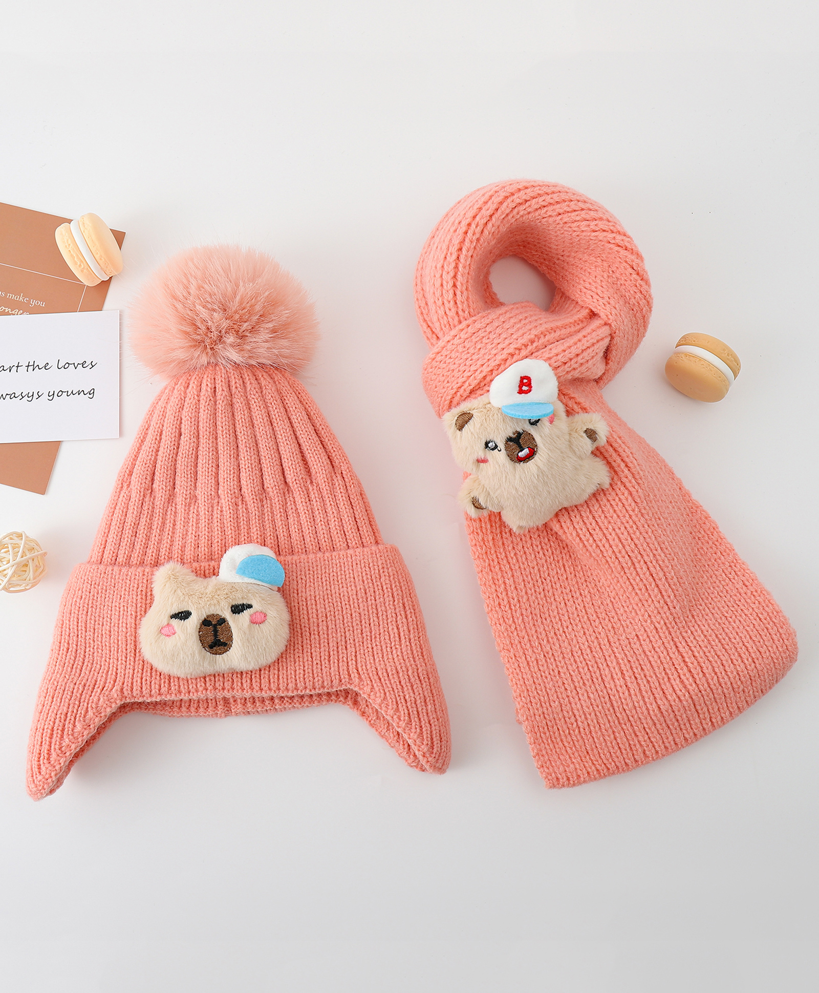 Babyoye Knitted Woollen Cap & Muffler With Animal Applique Pink - Diameter 12 cm-image-40