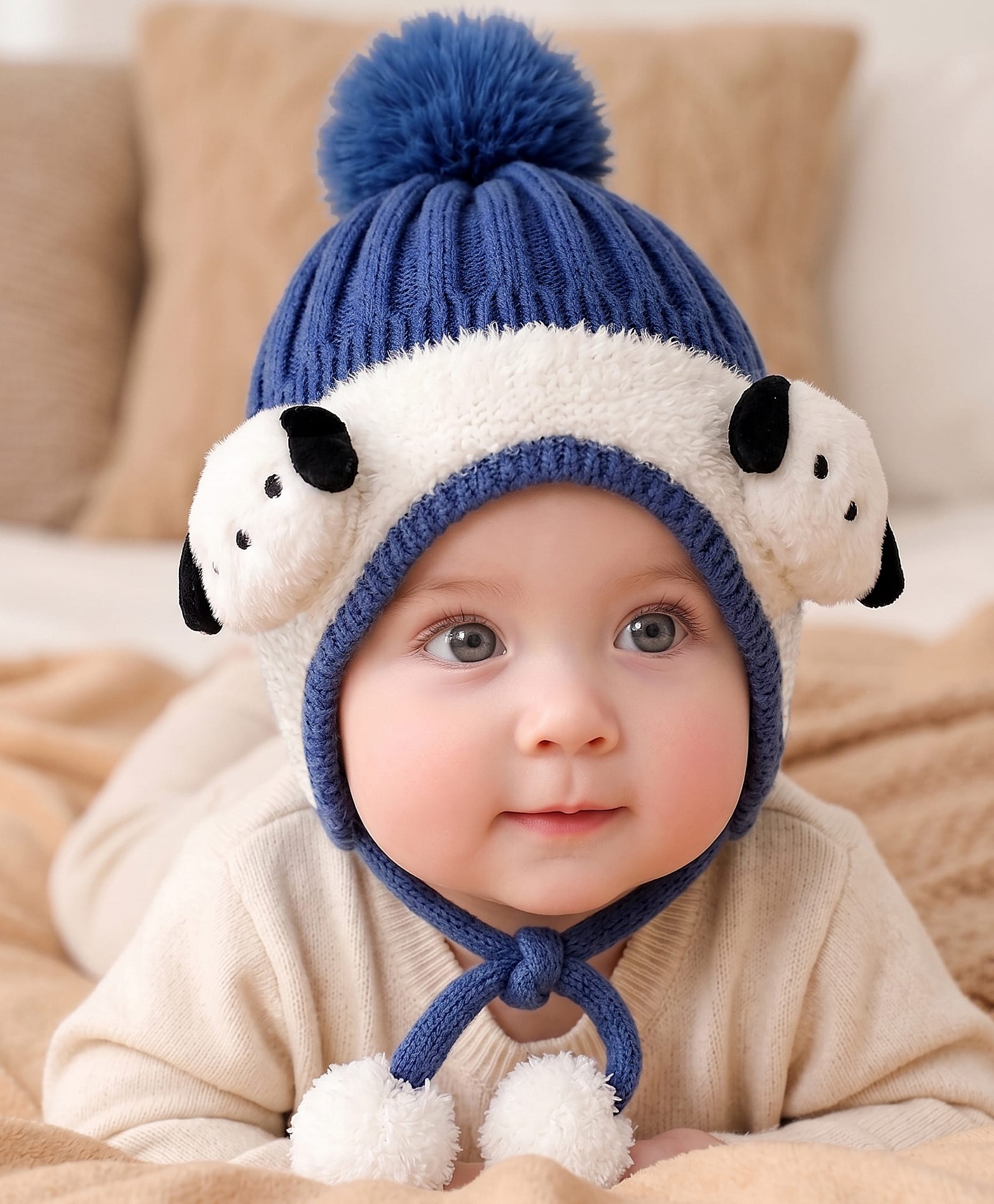 Babyoye Woollen Cap with Animal Applique Navy Blue - 14.5 cm Diameter-picture-16