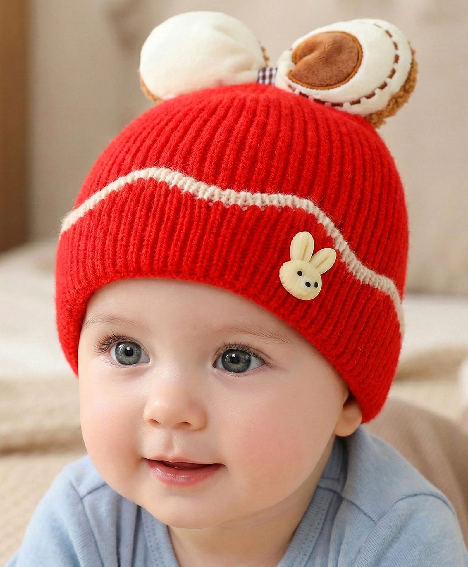 Babyoye Woollen Cap with Animal Applique Red - 12 Diameter-picture-9