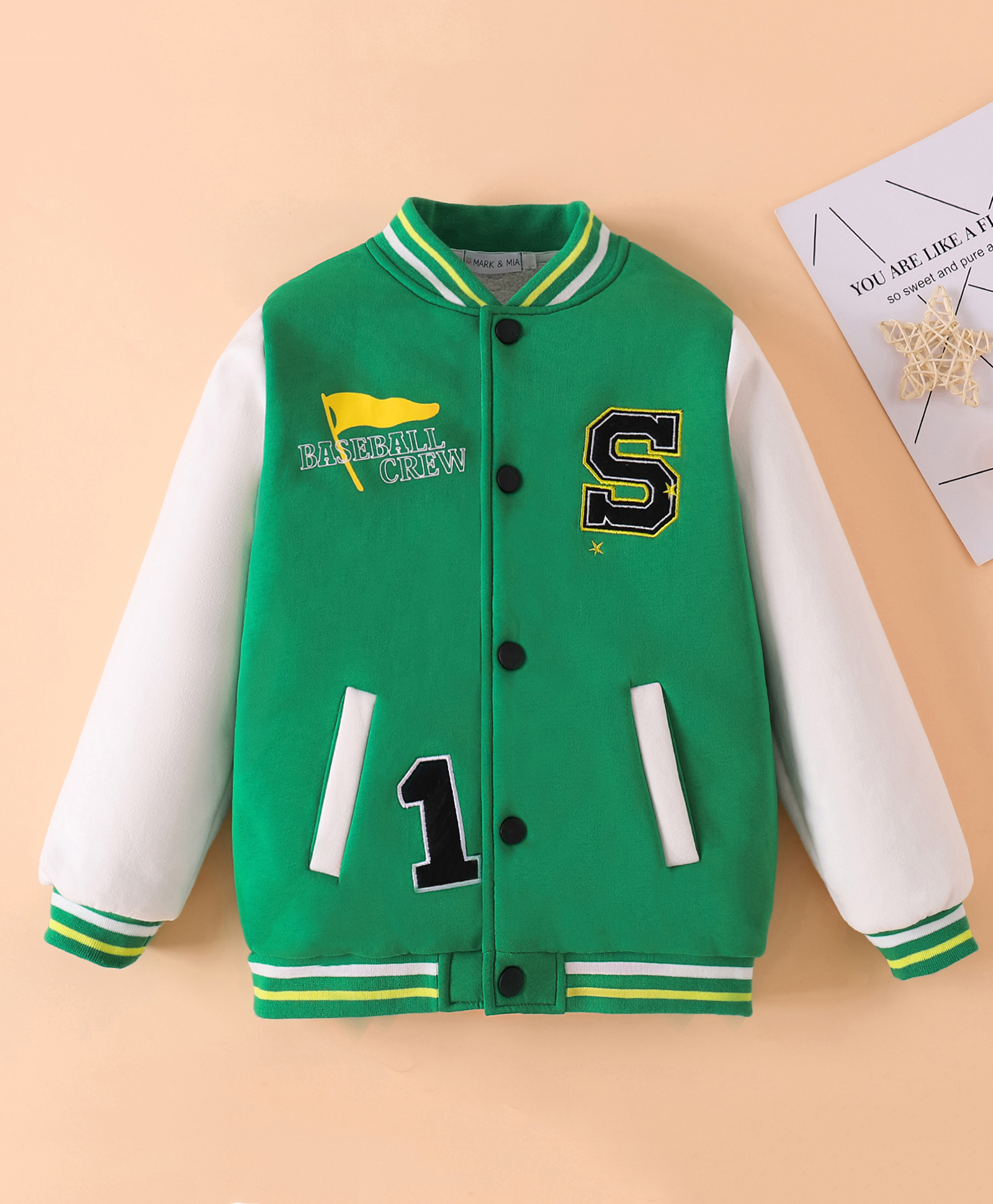 Mark & Mia Full Sleeves Bomber Jacket With Text Print & Kangaroo Pockets - Green-picture-26