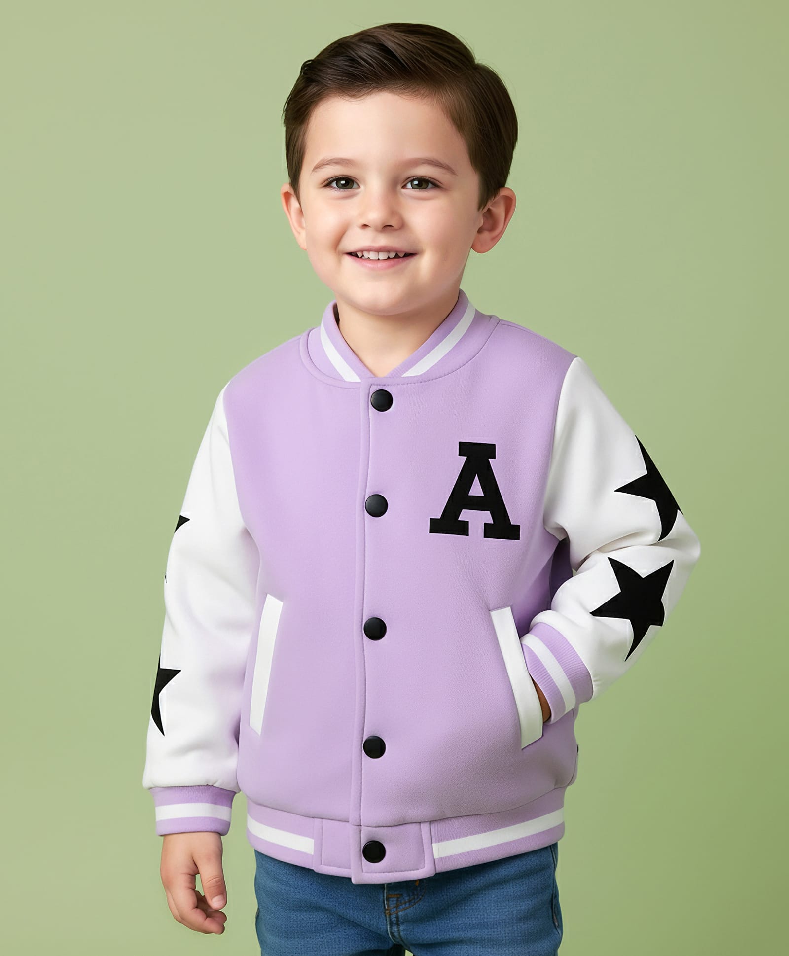 Mark & Mia Full Sleeves Bomber Jacket with Text & Star Print - Light Purple-picture-15