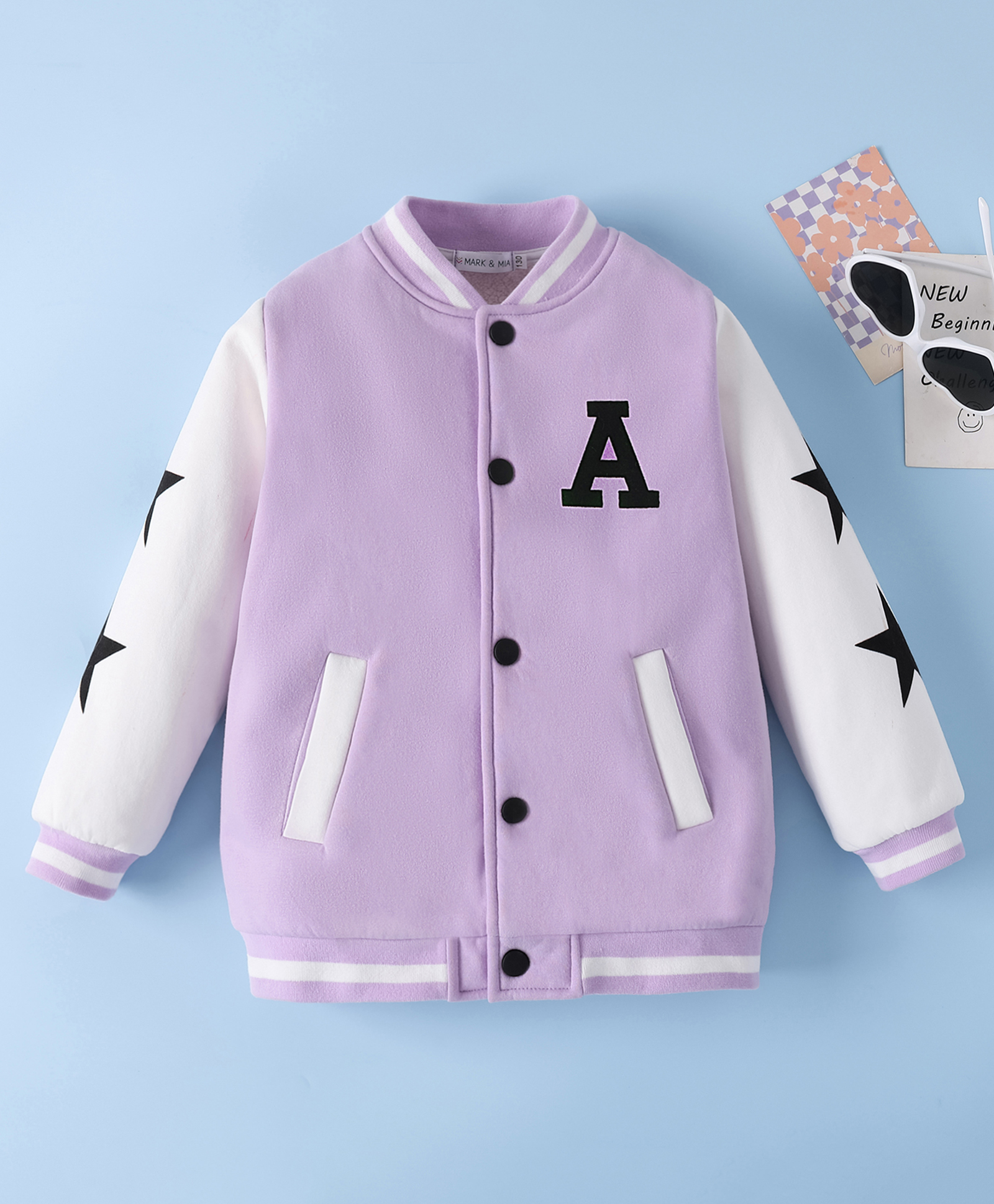 Mark & Mia Full Sleeves Bomber Jacket With Text Print & Kangaroo Pockets - Purple-picture-17