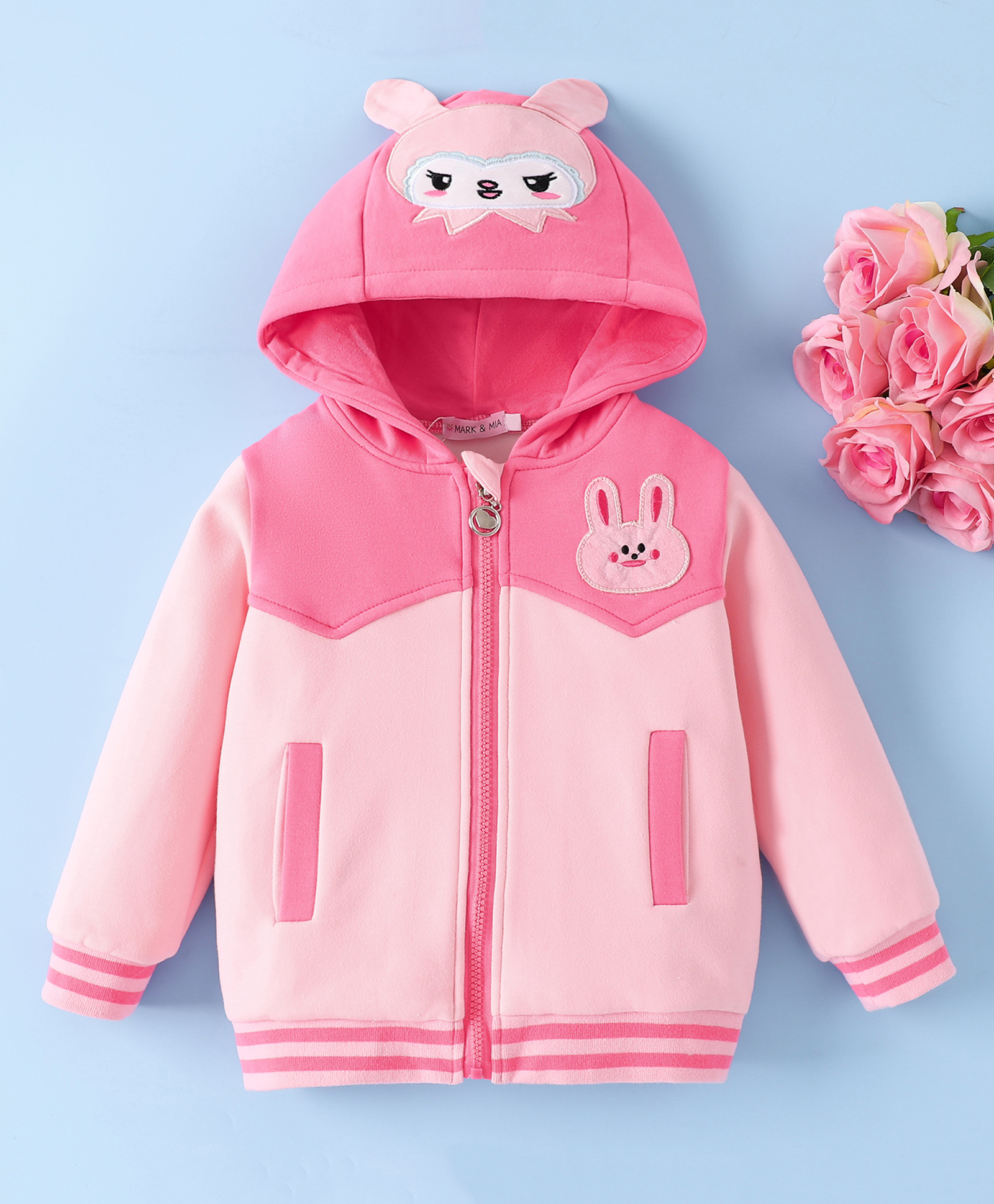 Mark & Mia Full Sleeves Hooded Sweatjacket With Animal Patch - Pink-picture-22