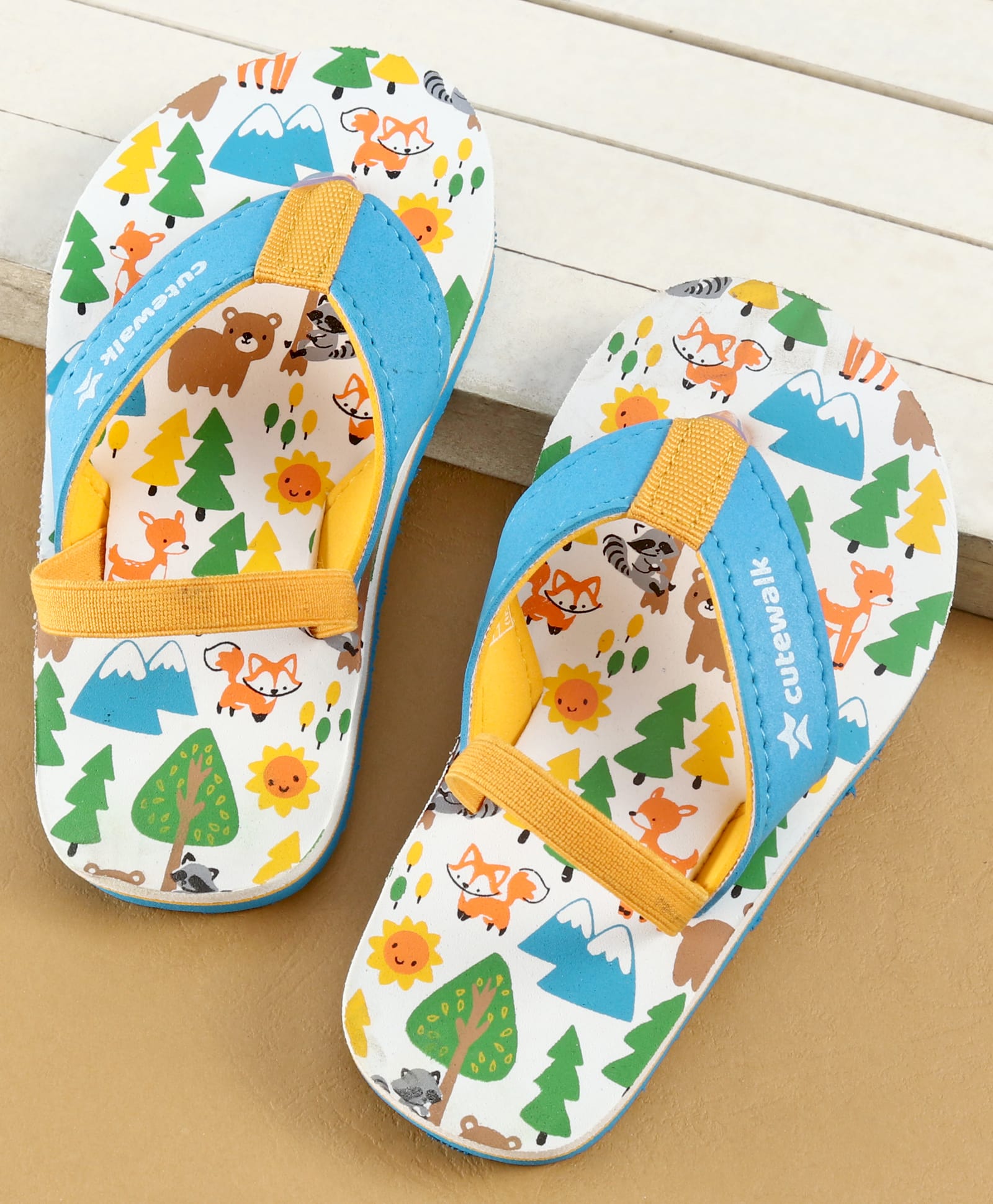 Cute Walk by Babyhug Flip Flops with Back Strap Closure & Jungle Safari Theme Print - Blue-image-6