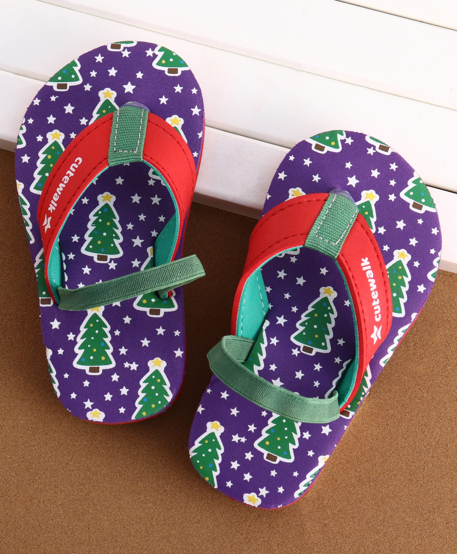 Cute Walk by Babyhug Flip Flops with Back Strap & Christmas Tree Print - Purple-picture-27