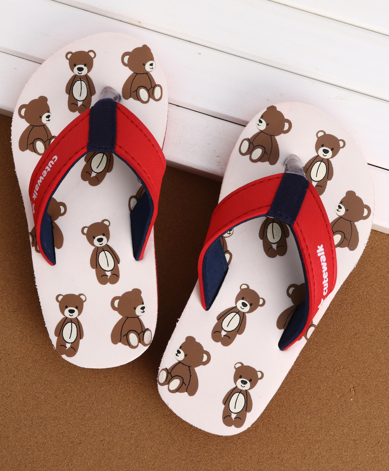 Cute Walk by Babyhug Flip Flops With Teddy Bear Print - Beige-picture-13