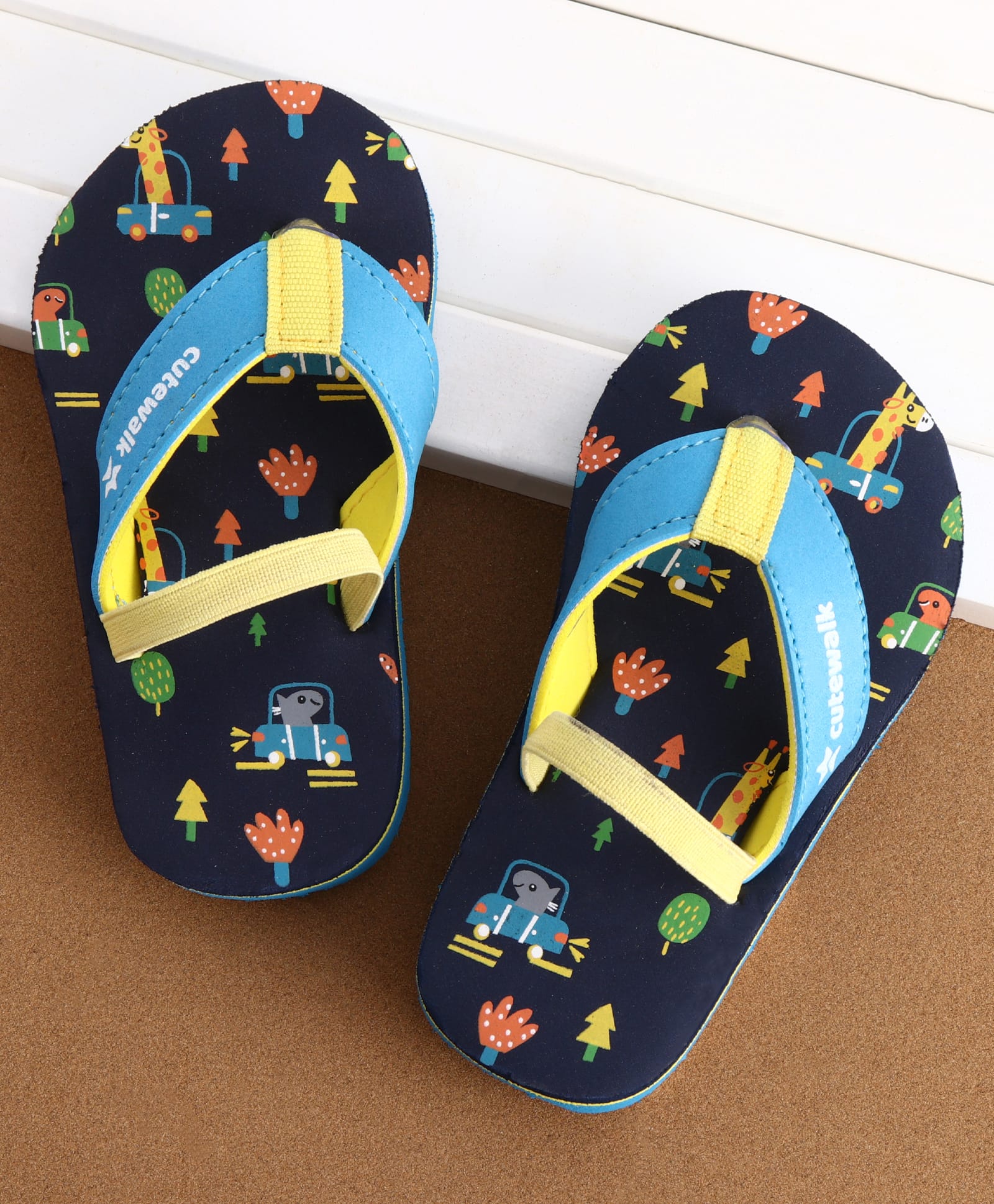 Cute Walk by Babyhug Flip Flops with Back Strap Closure Jungle Theme Print - Navy Blue-picture-28