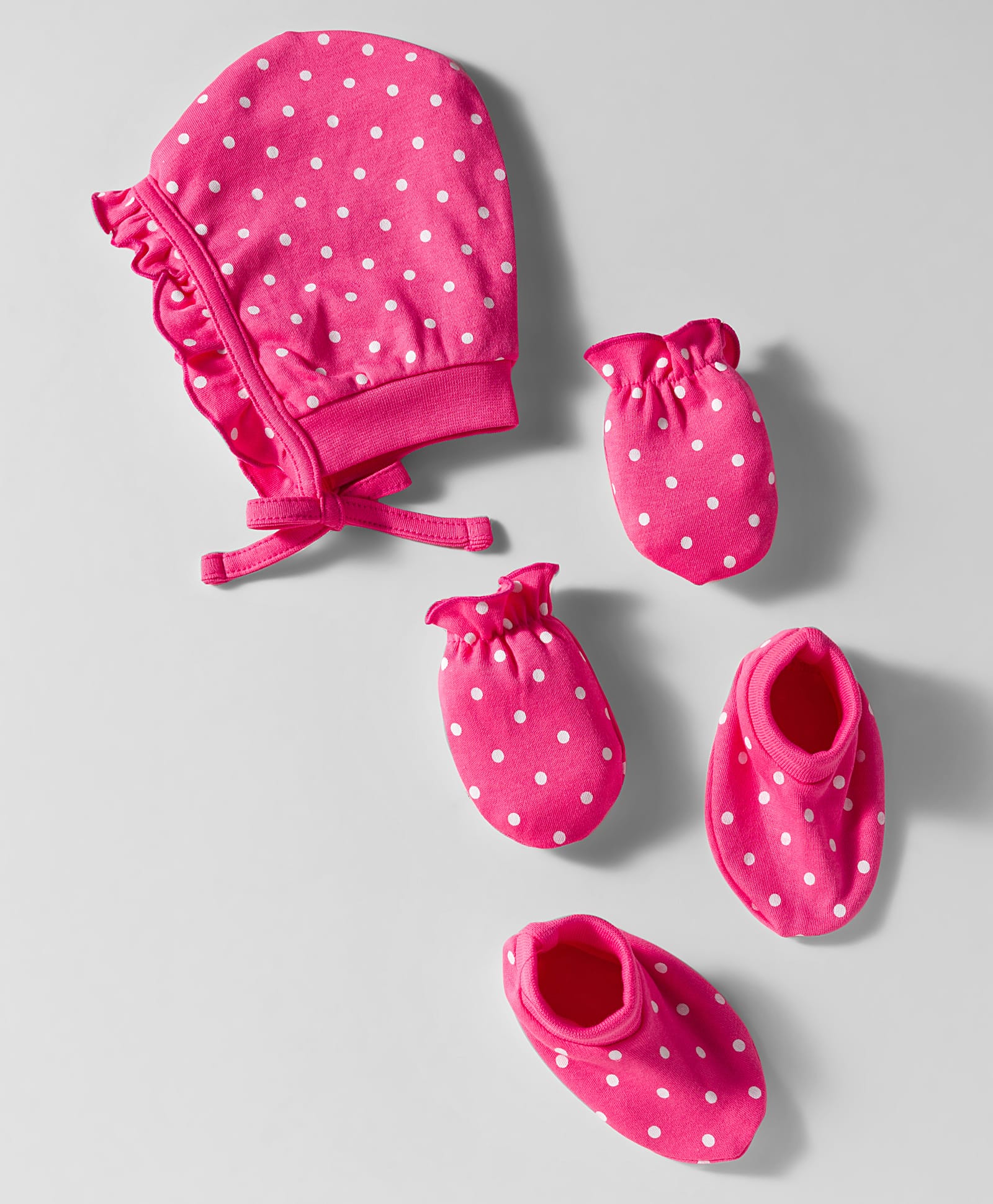 Babyhug 100% Cotton Cap Mittens & Booties Set With Polka Dot Print Pink - Diameter 10.5 cm-image-9