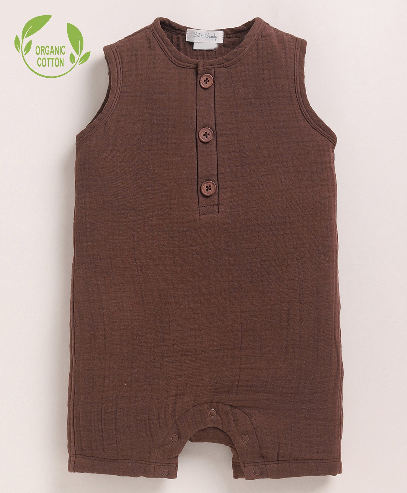 Cot & Candy Organic Cotton Muslin Knit Sleeveless Solid Romper - Cocoa Whisper-picture-39
