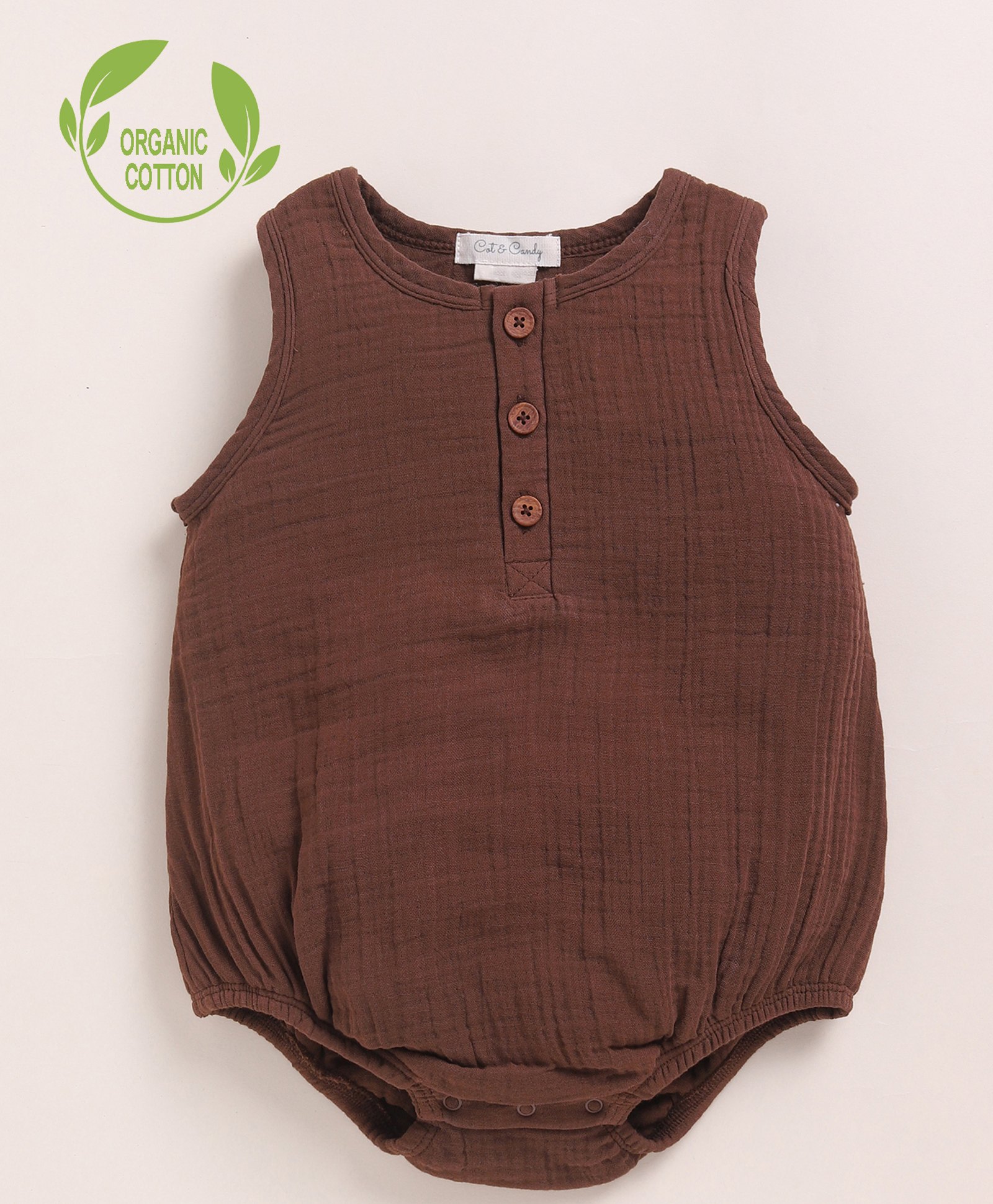 Cot & Candy Muslin Knit Sleeveless Solid Onesie - Cocoa Whisper-picture-34