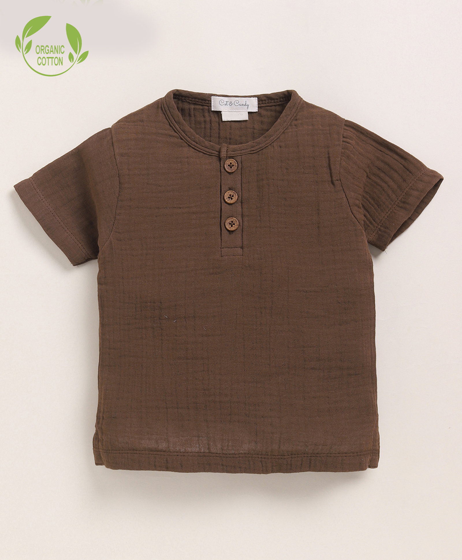 Cot & Candy Organic Cotton Muslin Knit Half Sleeves Solid Tee - Cocoa Whisper-picture-38
