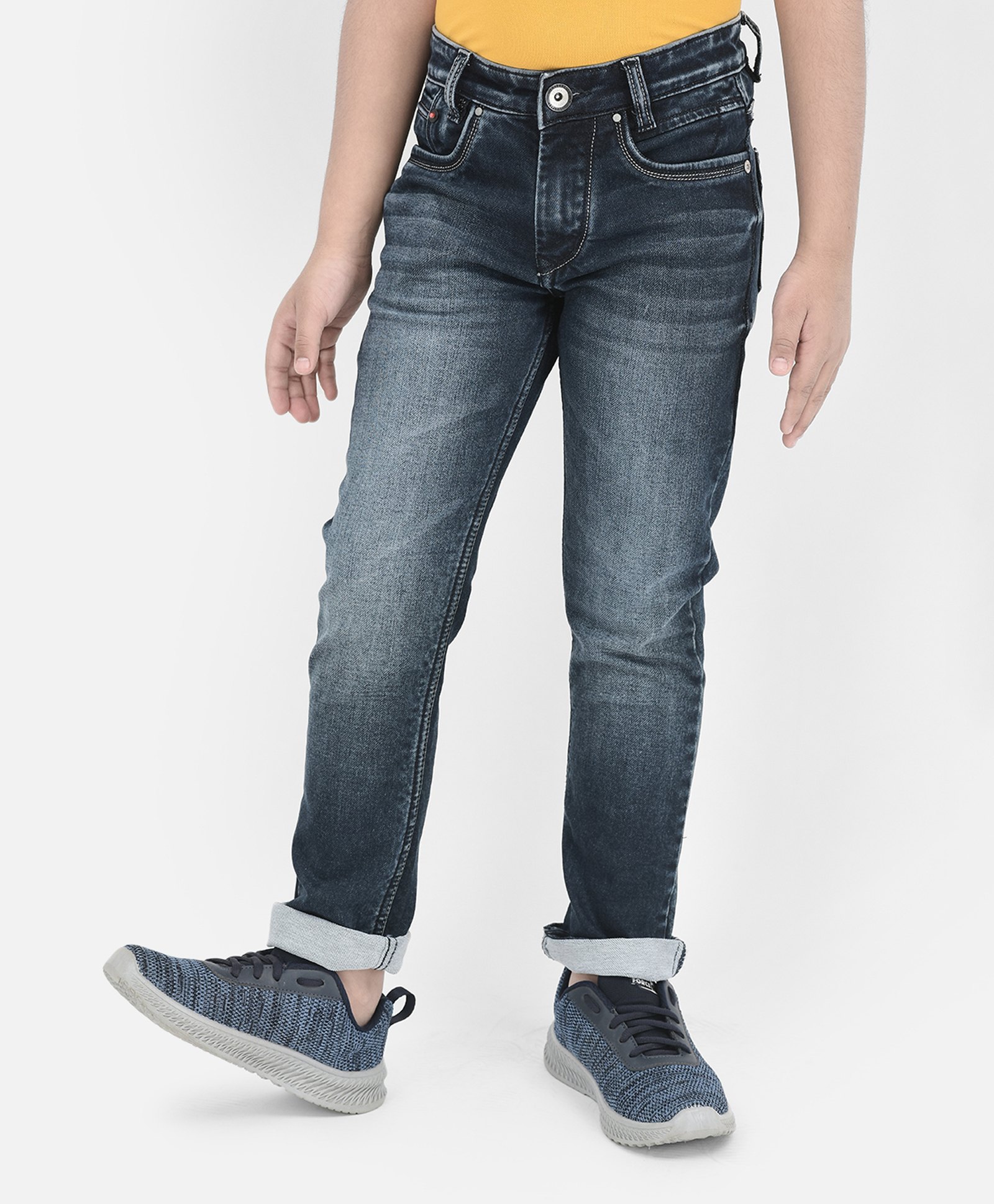 CRIMSOUNE CLUB Cotton Woven Mild Washed Jeans - Blue-picture-39