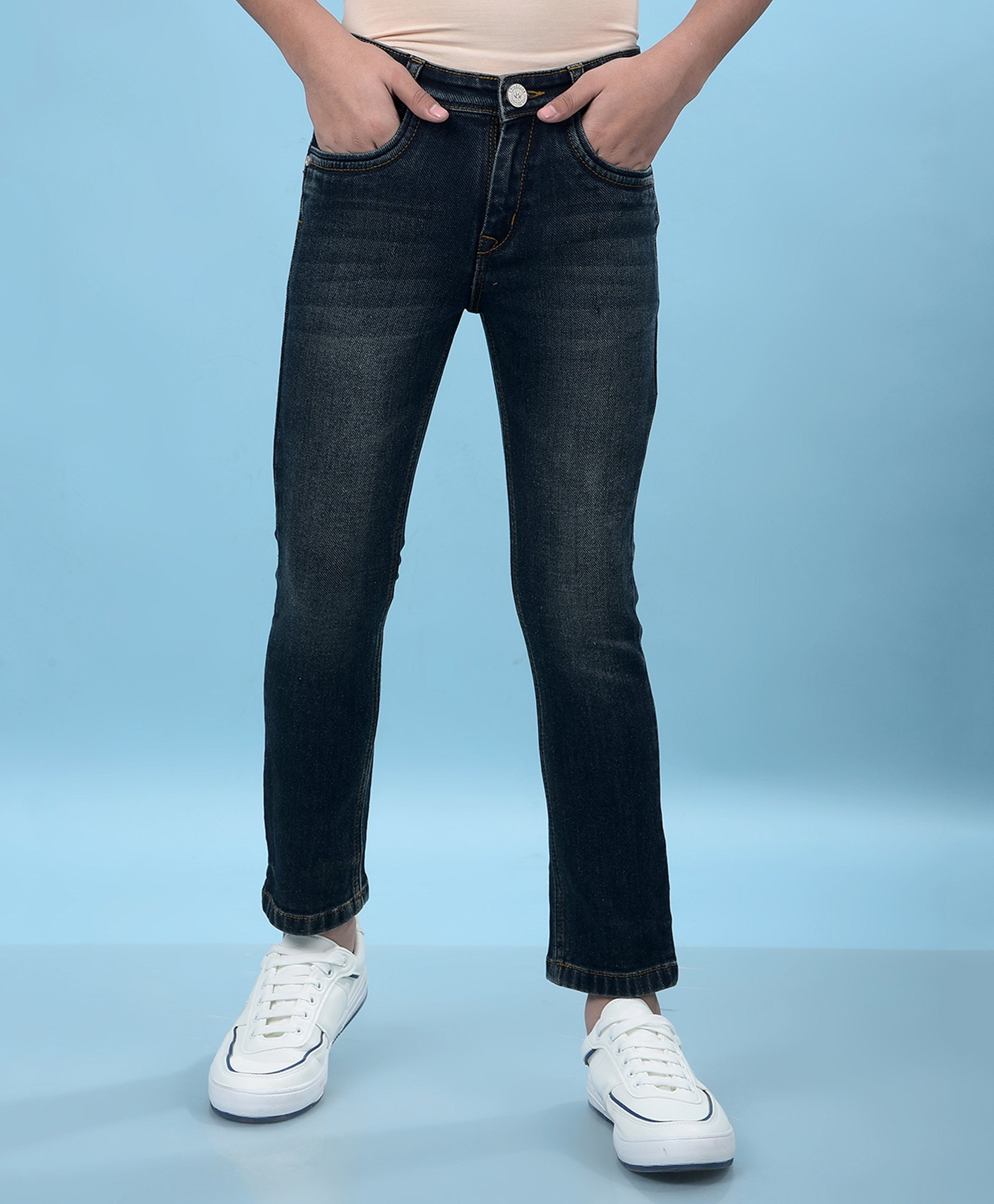 CRIMSOUNE CLUB Cotton Woven Mild Washed Jeans - Blue-picture-10