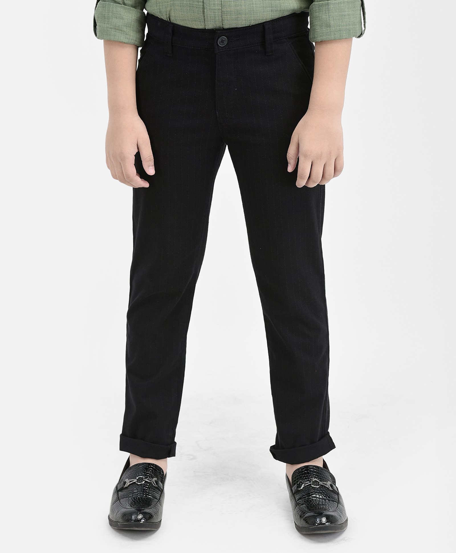 CRIMSOUNE CLUB Cotton Woven Striped Trousers - Black-picture-11