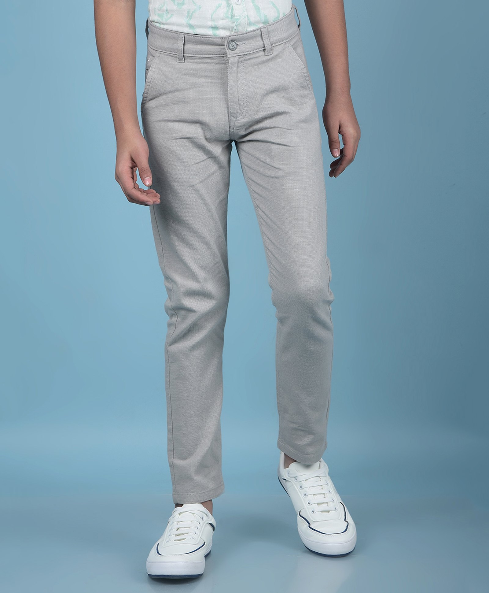 CRIMSOUNE CLUB Cotton Woven Solid Trousers - Grey-picture-13