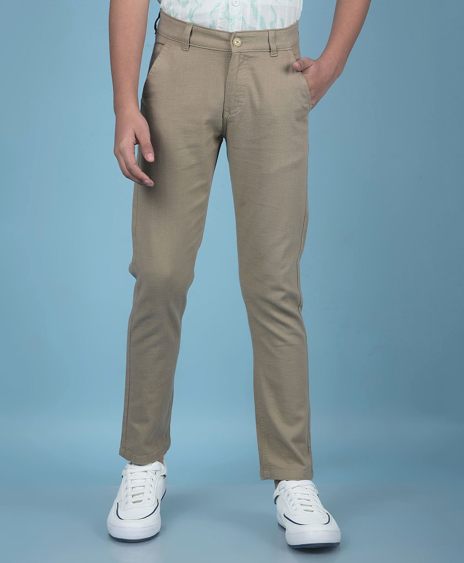 CRIMSOUNE CLUB Cotton Woven Solid Trousers - Khaki-picture-25