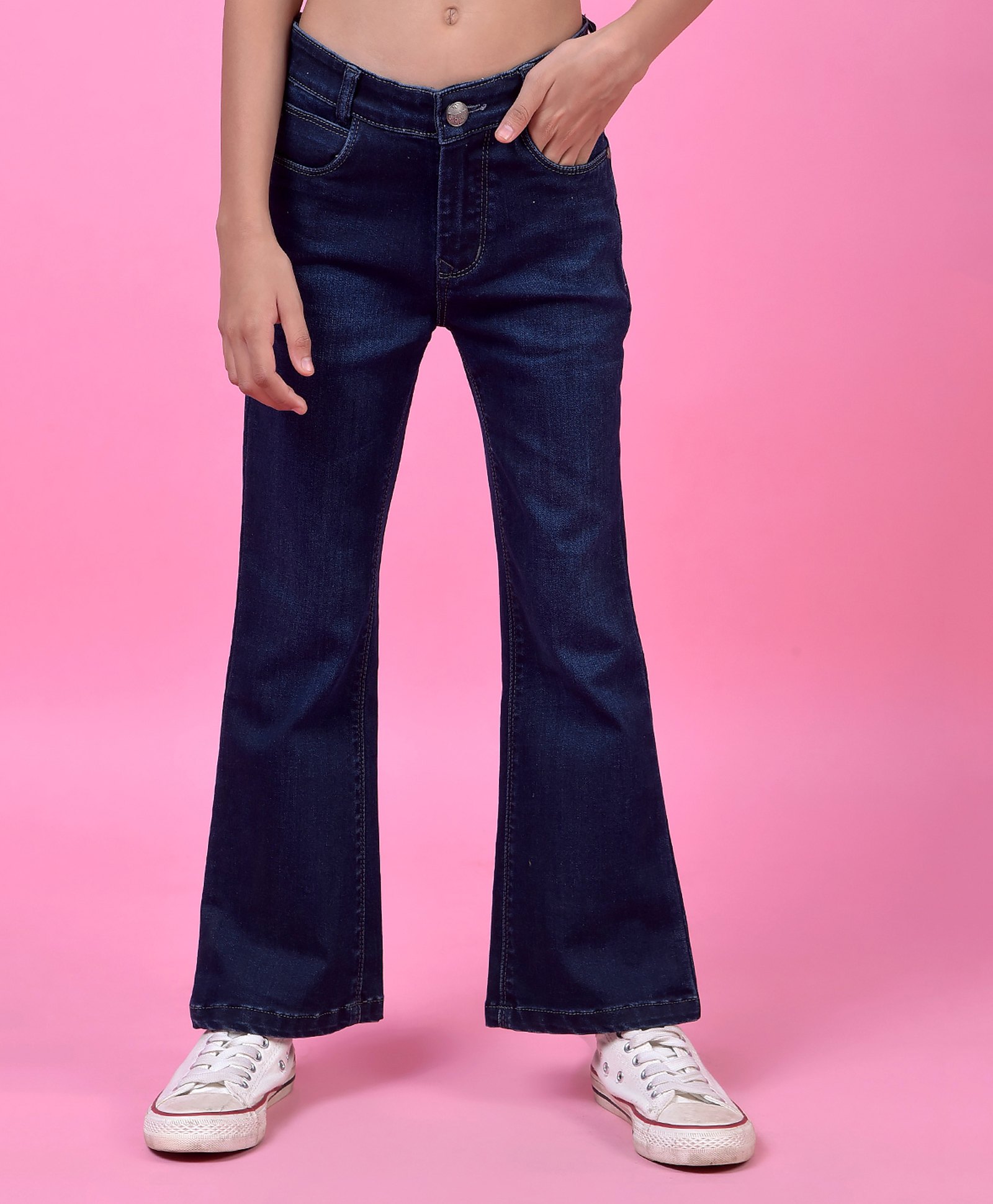 CRIMSOUNE CLUB Cotton Woven Solid Bootcut Jeans - Navy Blue-picture-22