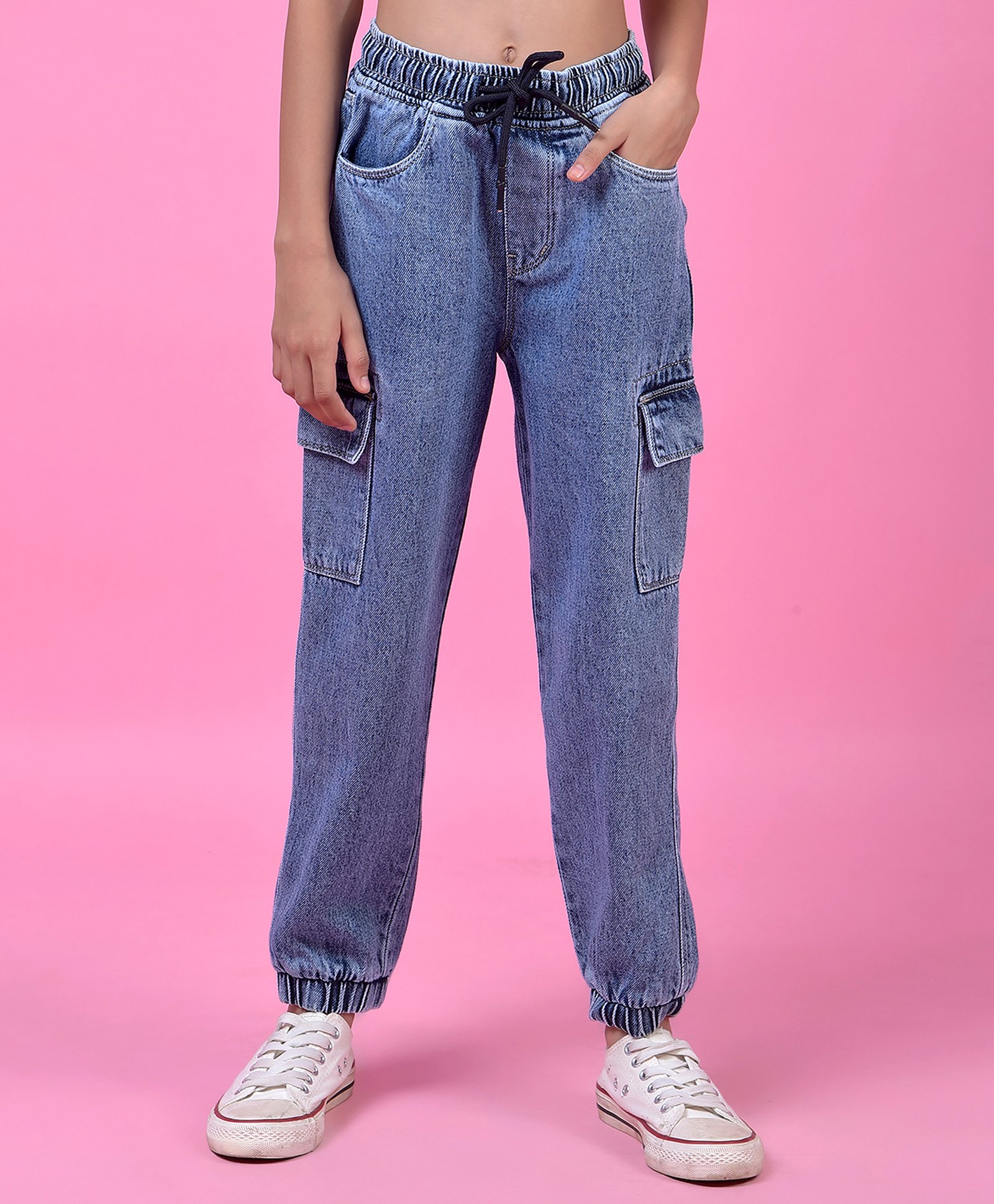 CRIMSOUNE CLUB Cotton Woven Solid Jeans - Blue-image-37