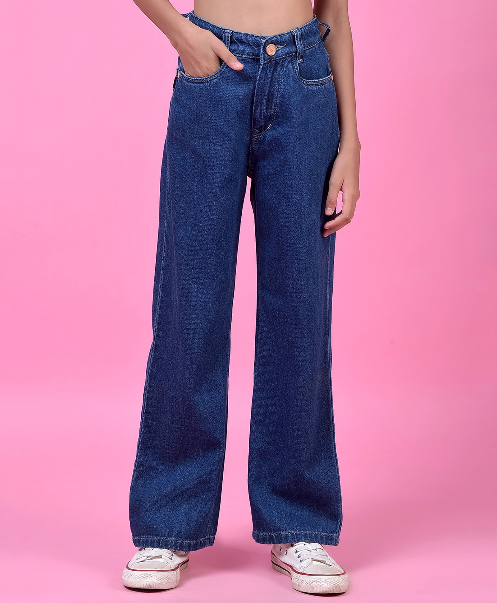 CRIMSOUNE CLUB Cotton Woven Solid Jeans - Blue-picture-19