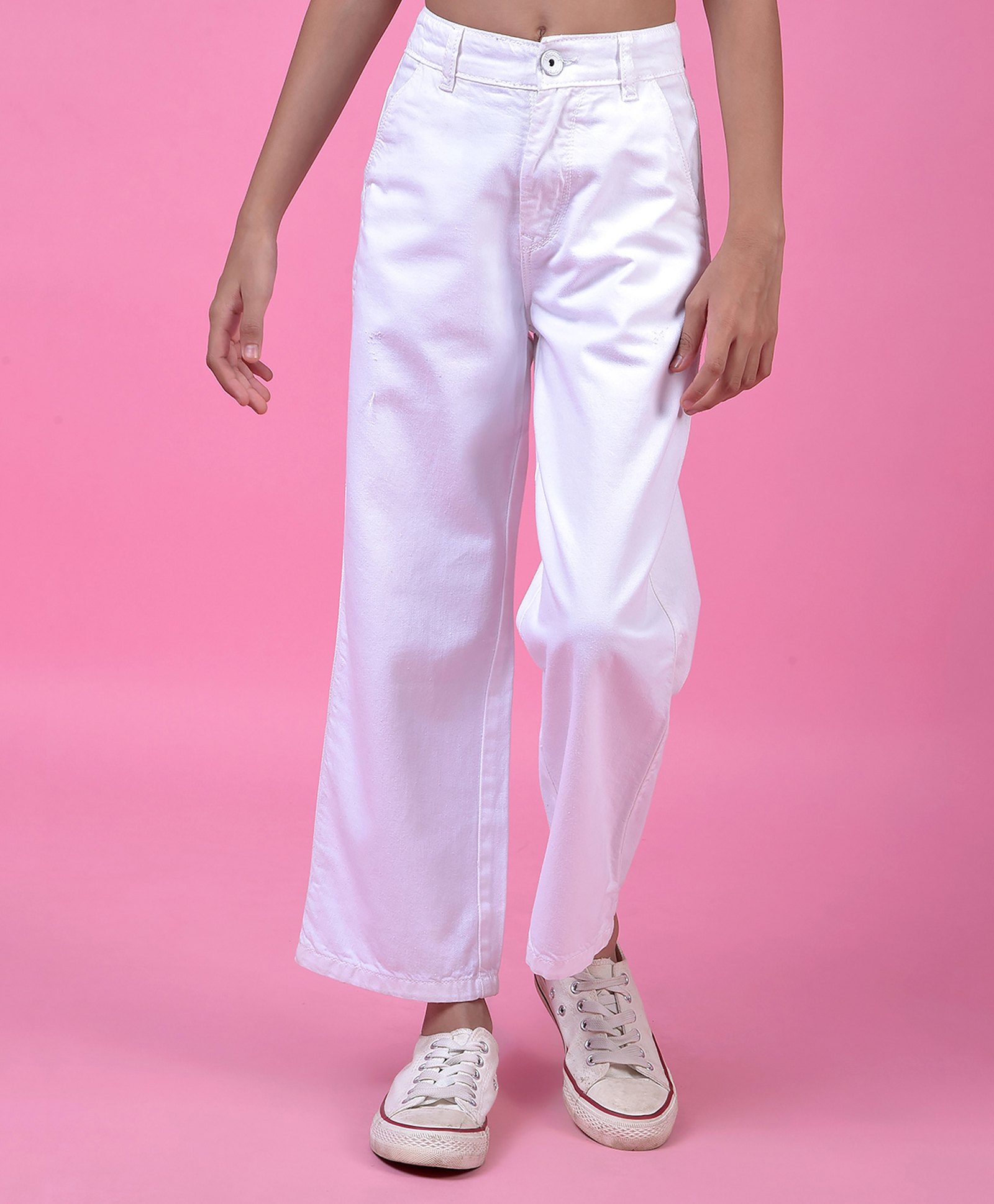 CRIMSOUNE CLUB Cotton Woven Solid Jeans - White-picture-13