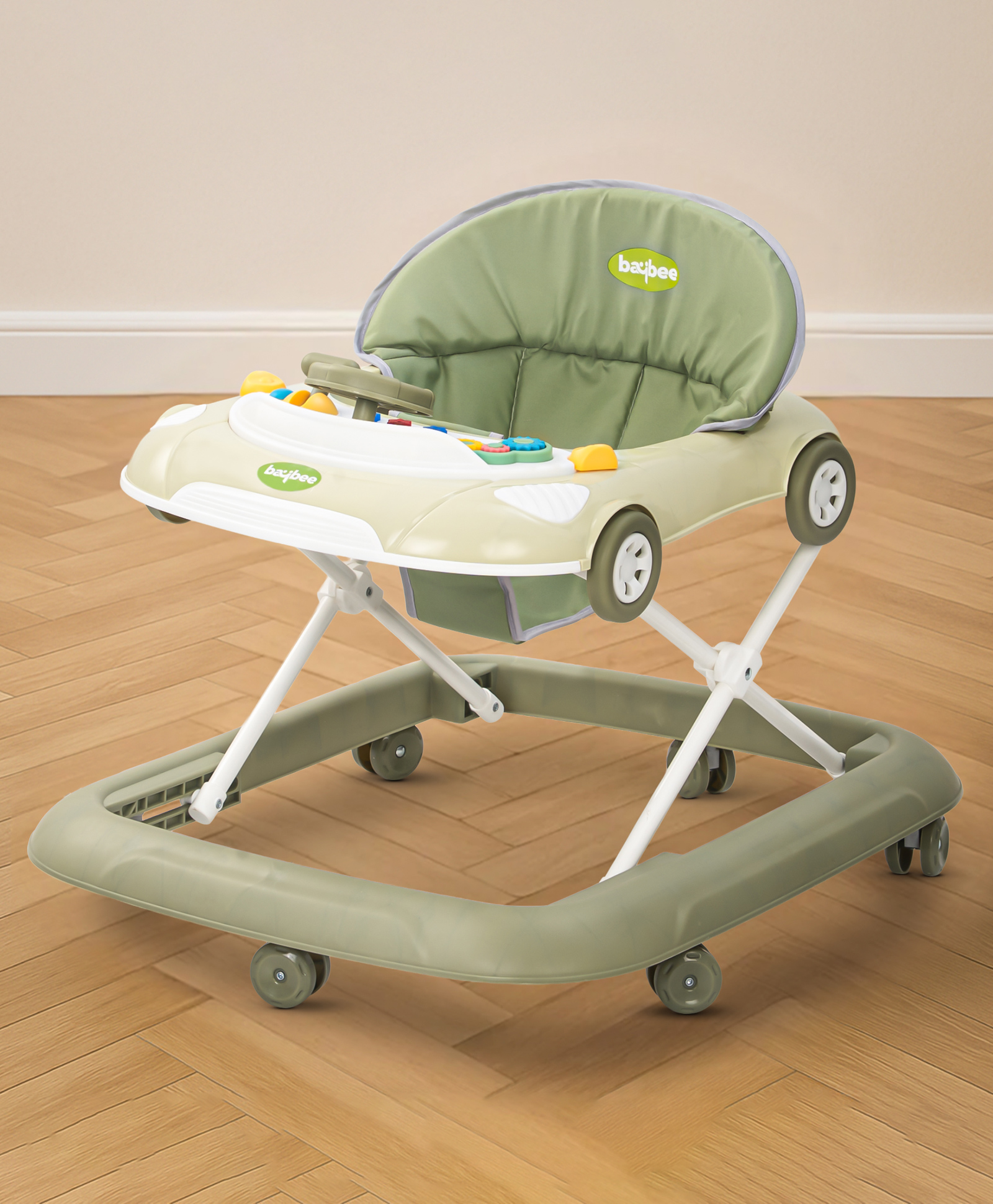 Baybee Walknest Baby Walker for 6-18 Month Baby Boy Girl | Push Walker Height Adjustable | Activity Kids Walker with Musical Toy Bar (Green/White)-image-7