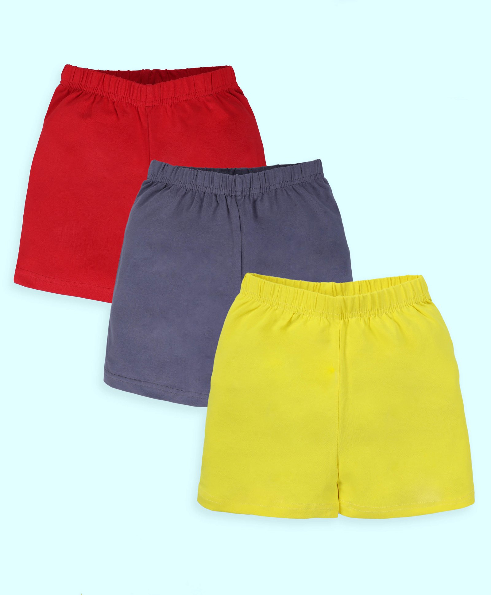 Kiddopanti Cotton Knit Pack Of 3 Solid Cycling Shorts - Dark Grey Red & Yellow-picture-11