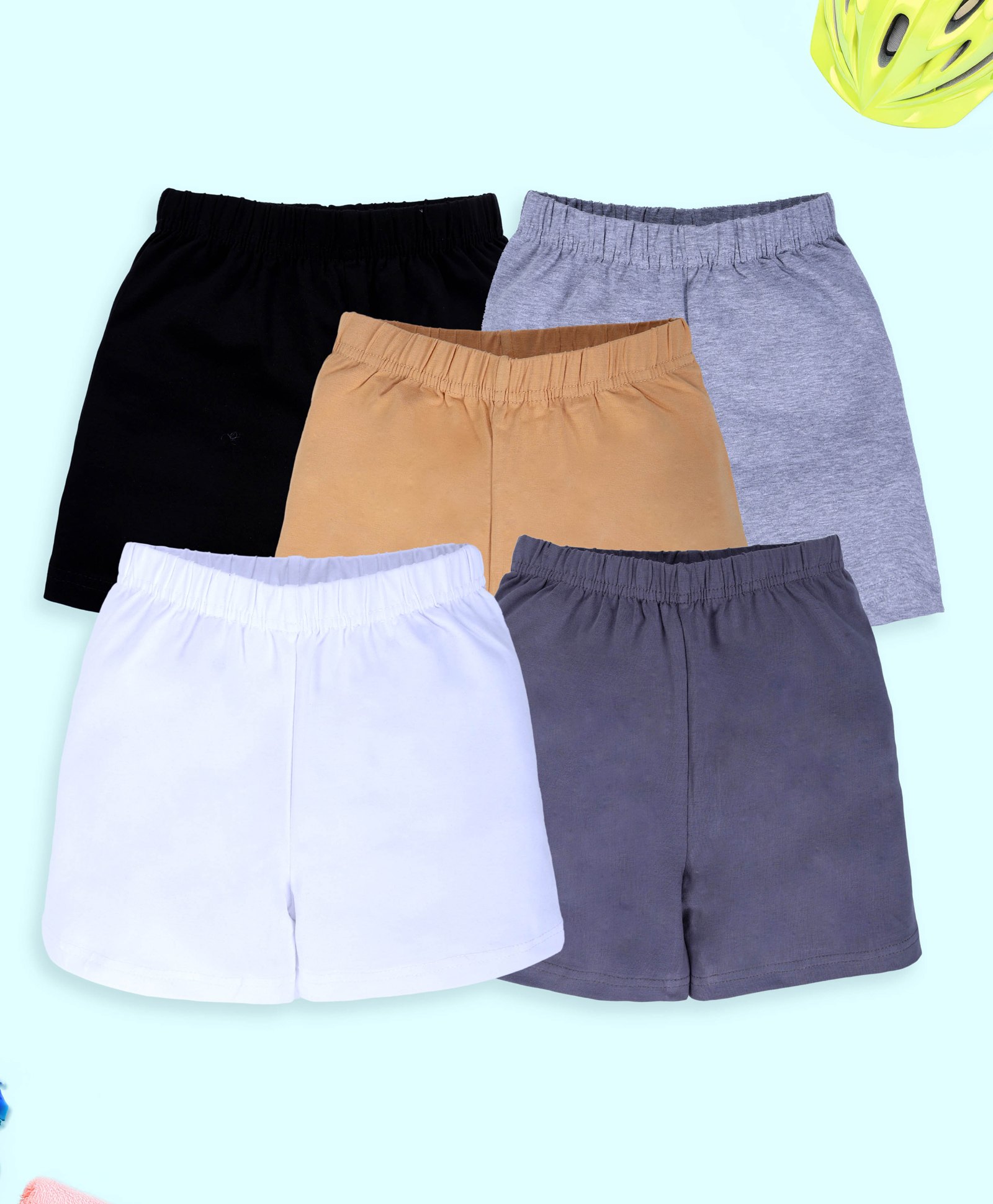 Kiddopanti Cotton Lycra Knit Pack Of 5 Solid Cycling Shorts - Black White Skin Melange & Dark Grey-picture-12