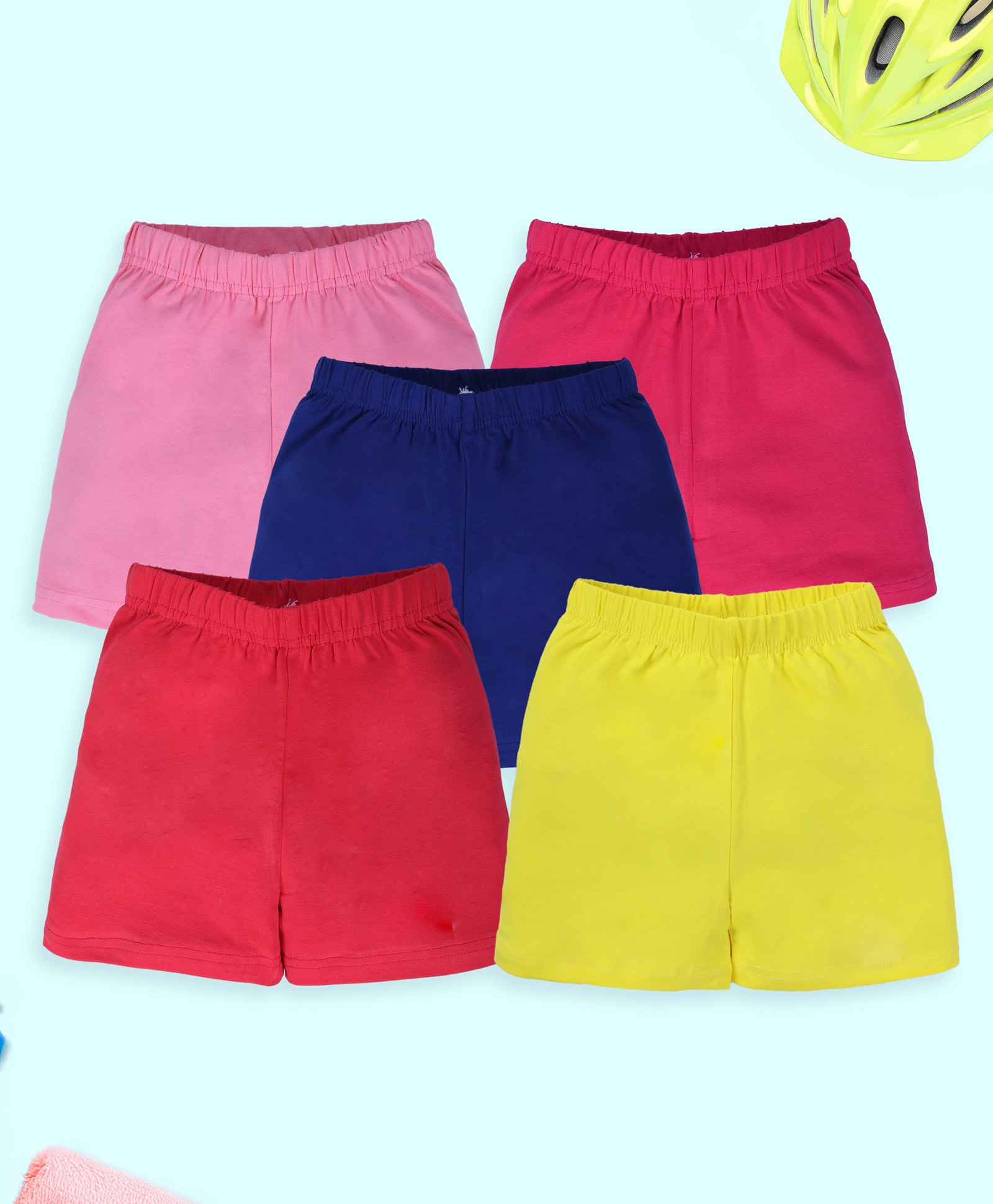 Kiddopanti Cotton Lycra Knit Pack Of 5 Solid Cycling Shorts - Yellow Red Lilac Baby Pink & Royal Blue-picture-34