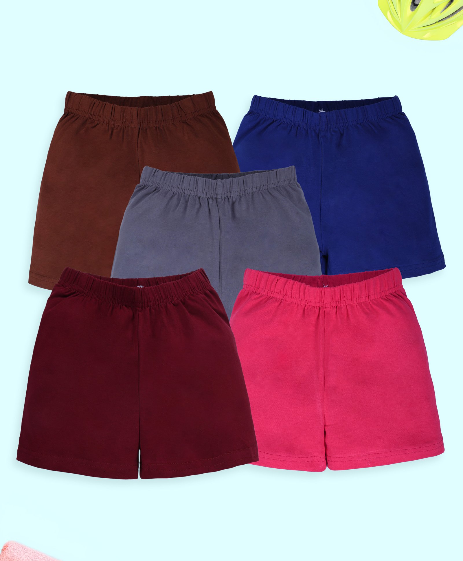 Kiddopanti Cotton Lycra Knit Pack Of 5 Solid Cycling Shorts - Maroon Brown Lilac Royal Blue & Light Grey-picture-15