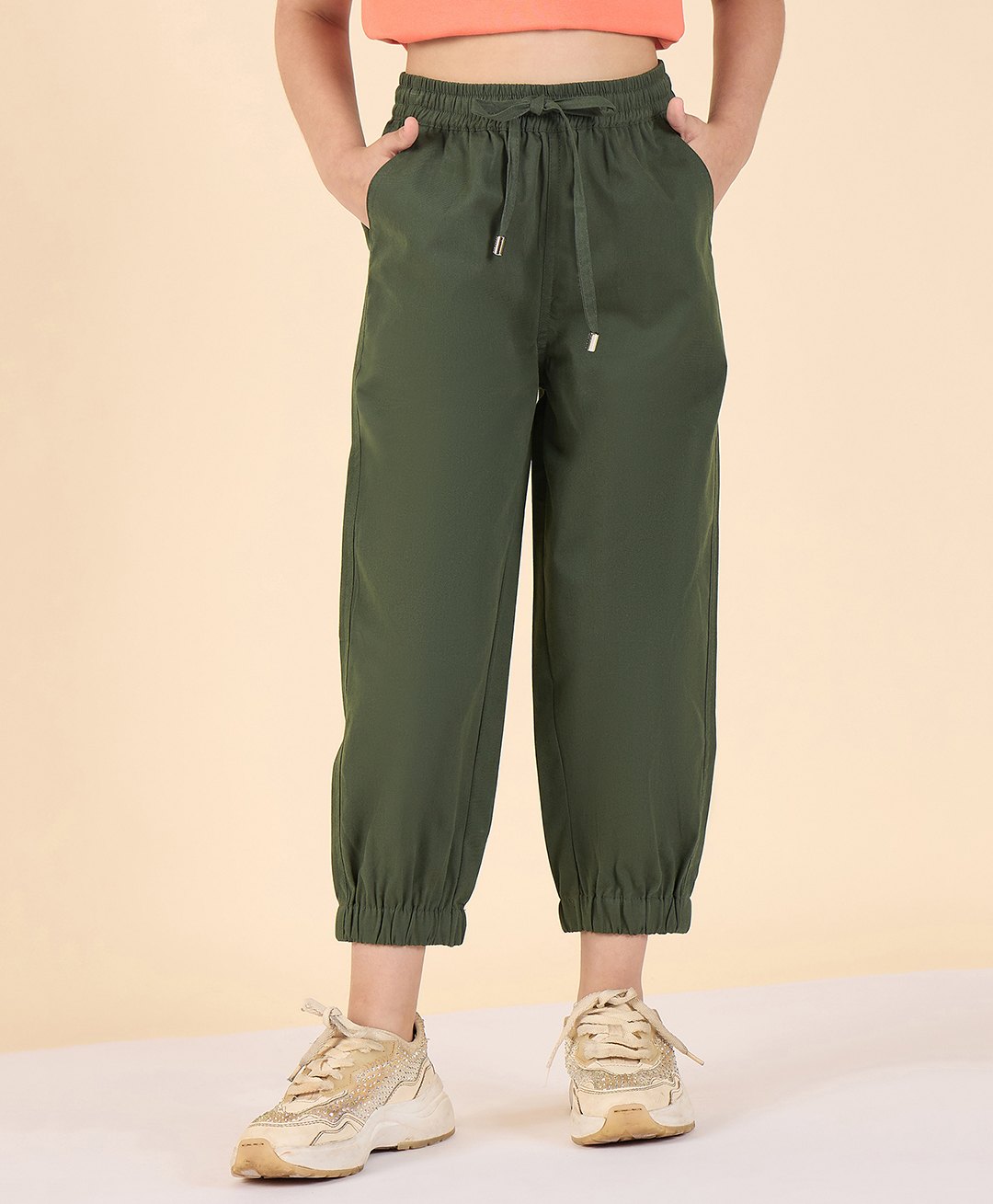StyloBug Cotton Woven Solid Cargo Pants - Green-image-45