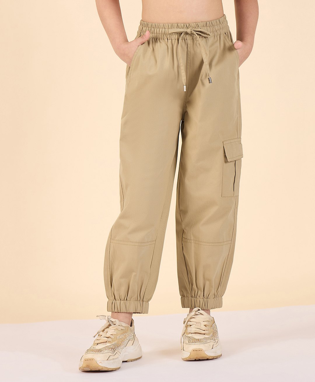 StyloBug Cotton Woven Solid Cargo Pants - Beige-image-46