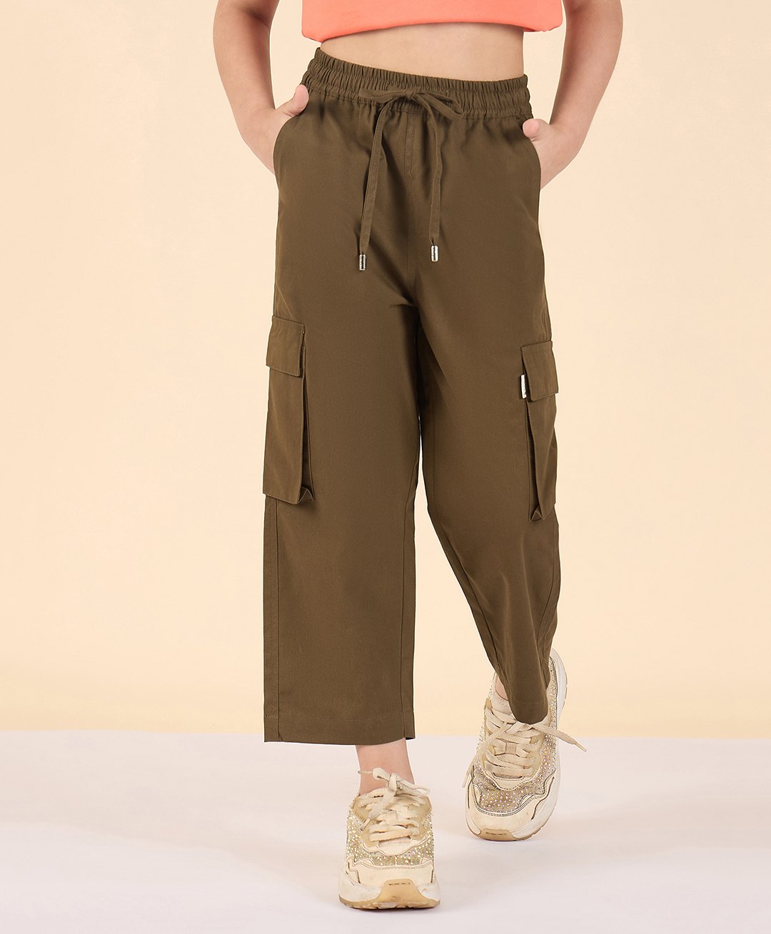 StyloBug Cotton Woven Solid Cargo Pants - Brown-image-41