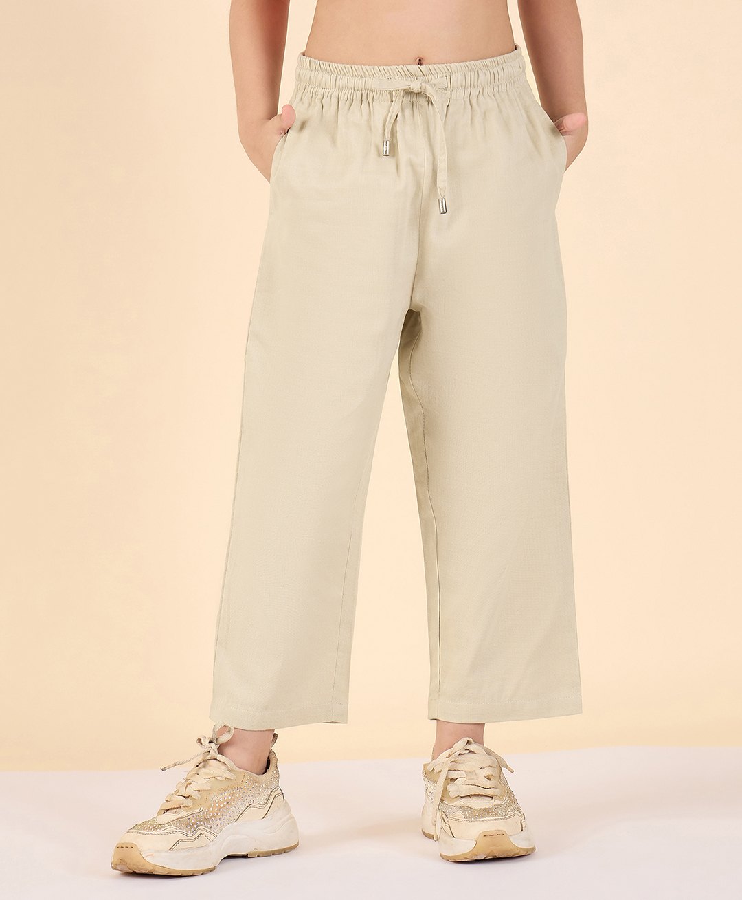 StyloBug Cotton Woven Solid Pant - Cream-picture-31