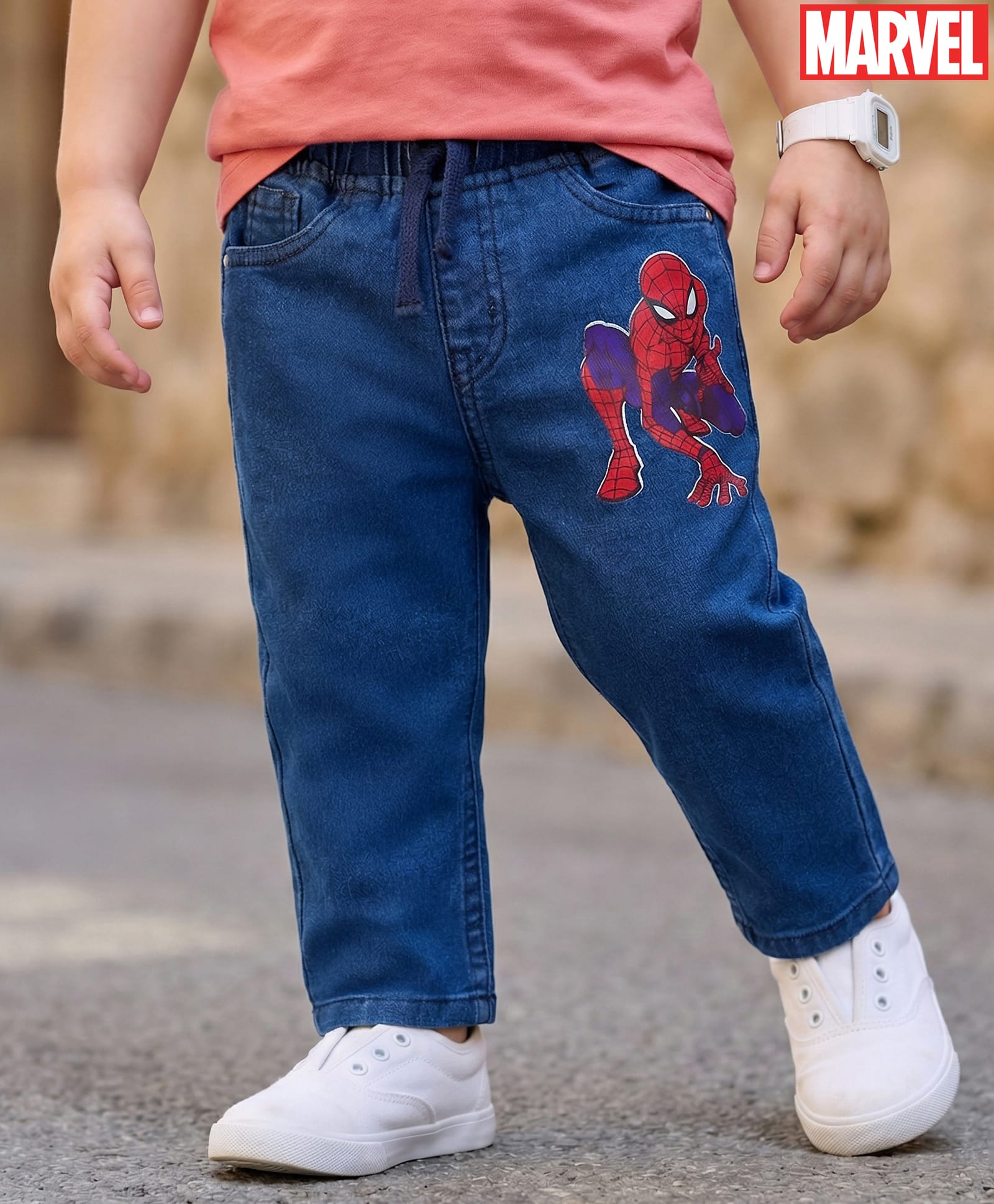babyhug marvel Babyhug Denim Woven Full Length Jeans With Spiderman Print - Blue-picture-23