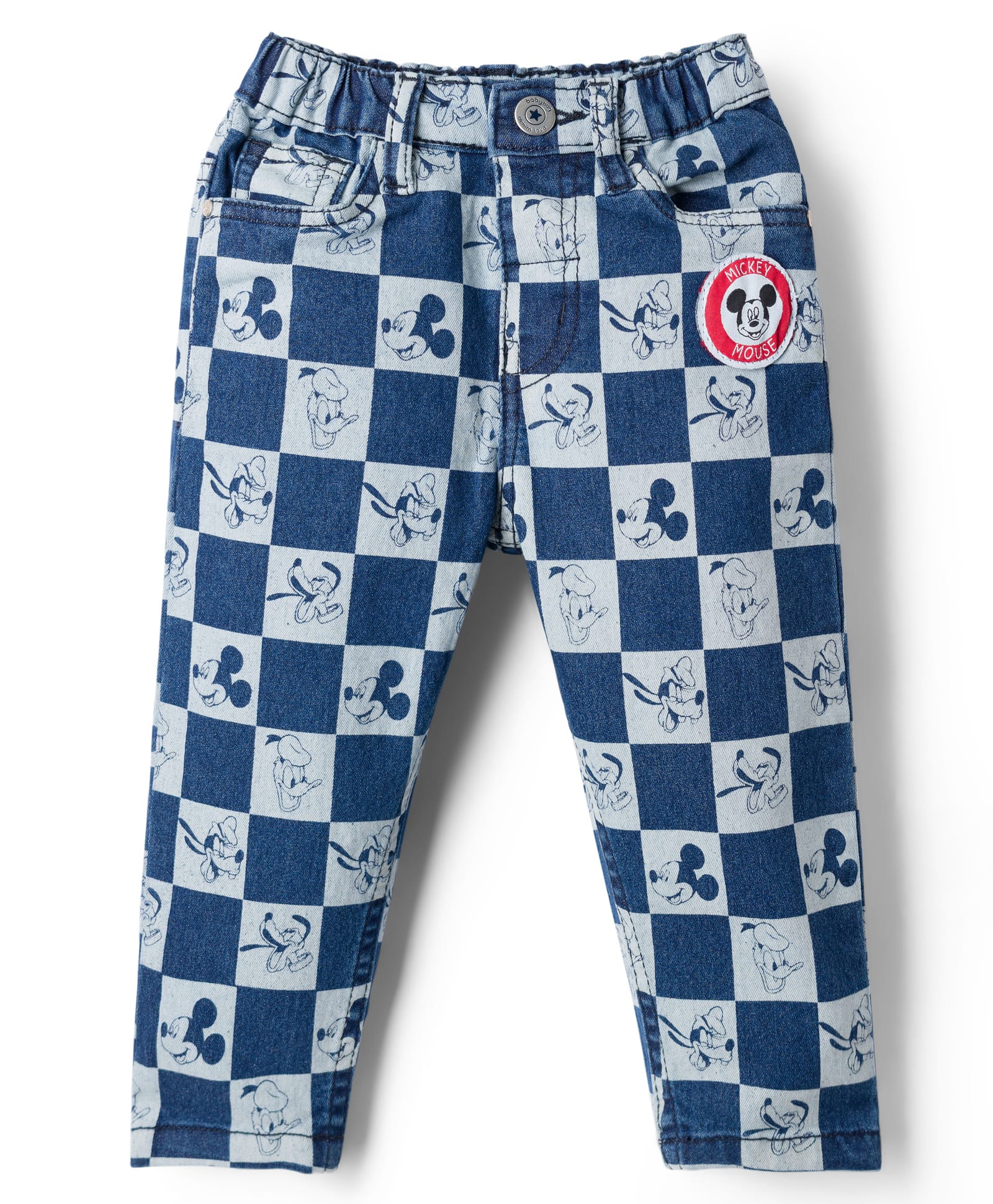 Babyhug Disney Denim Woven Full Length Jeans With Mickey Mouse & Family Print - Blue-image-35