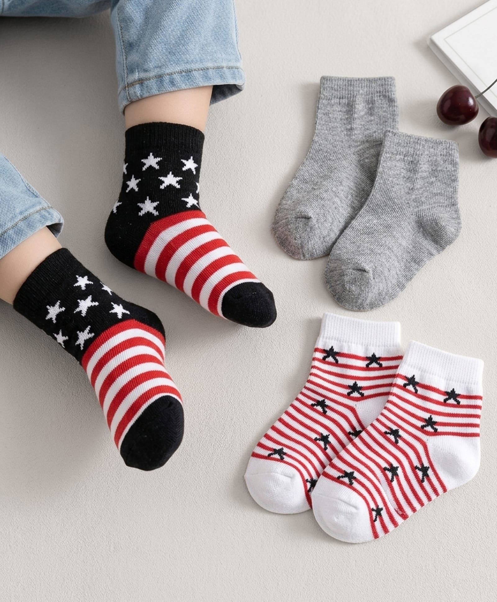 Cute Walk by Babyhug Knit Anti Bacterial Ankle Length Socks With Stripes & Star Design Pack of 3 - Multicolor-image-32