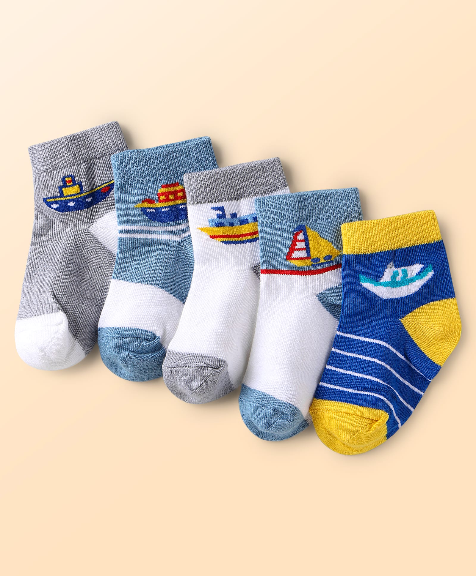Cute Walk by Babyhug Knit Ankle Length Anti Bacterial Socks With Nautical Theme Design Pack Of 5 - Multicolour-picture-26