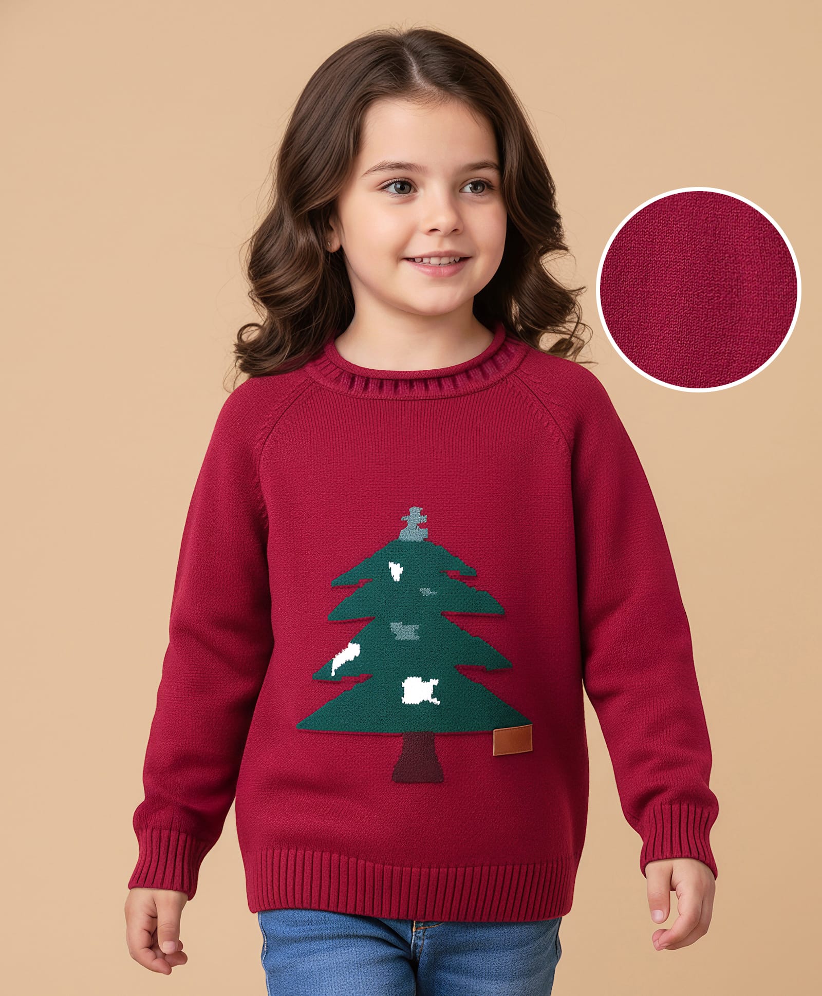 Mark & Mia Viscose Full Raglan Sleeves Pullover Sweater with Christmas Tree Design - Dark Red-image-45
