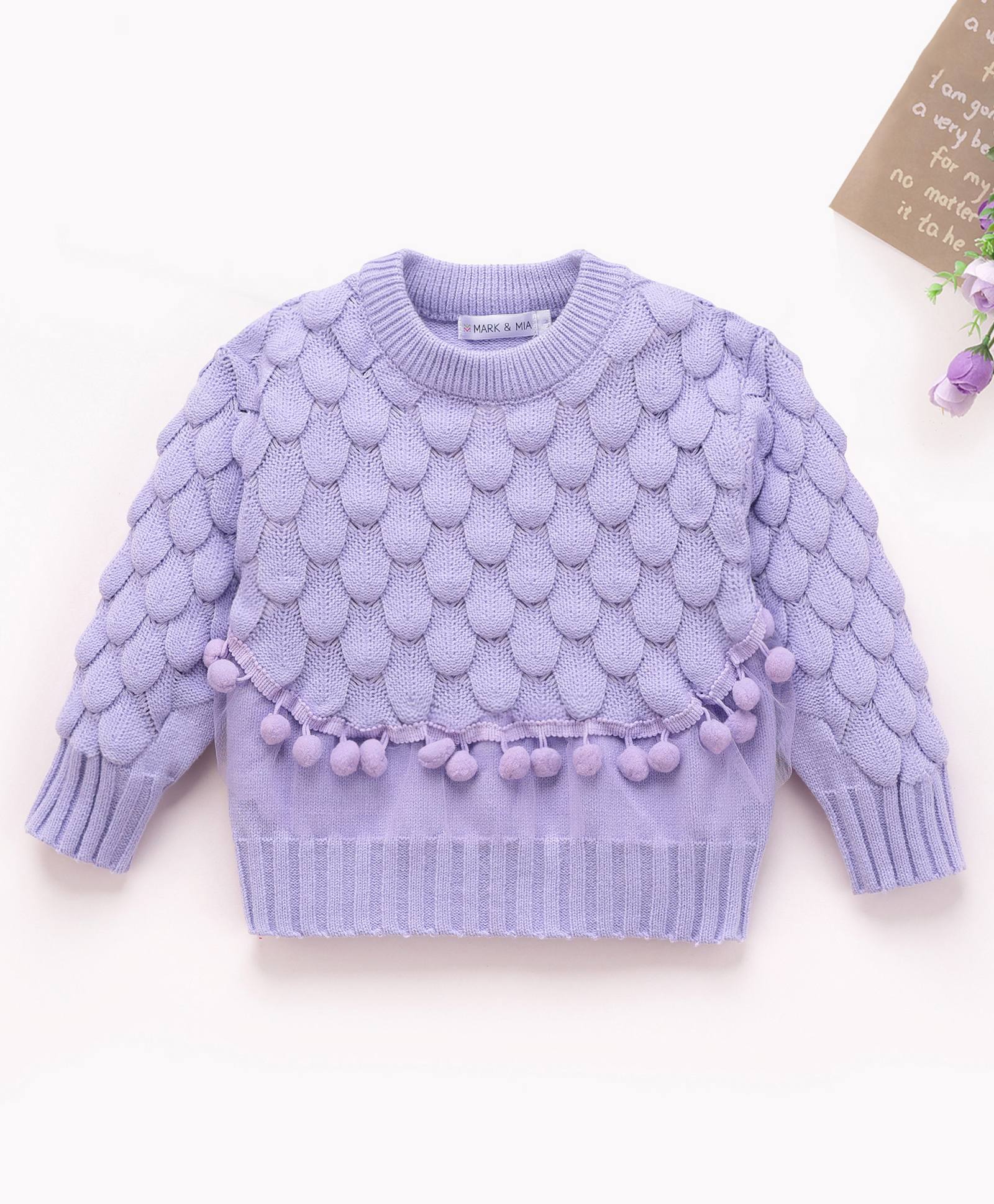 Mark & Mia Viscose Full Sleeves Pullover Sweater with Bobble Design - Purple-picture-29