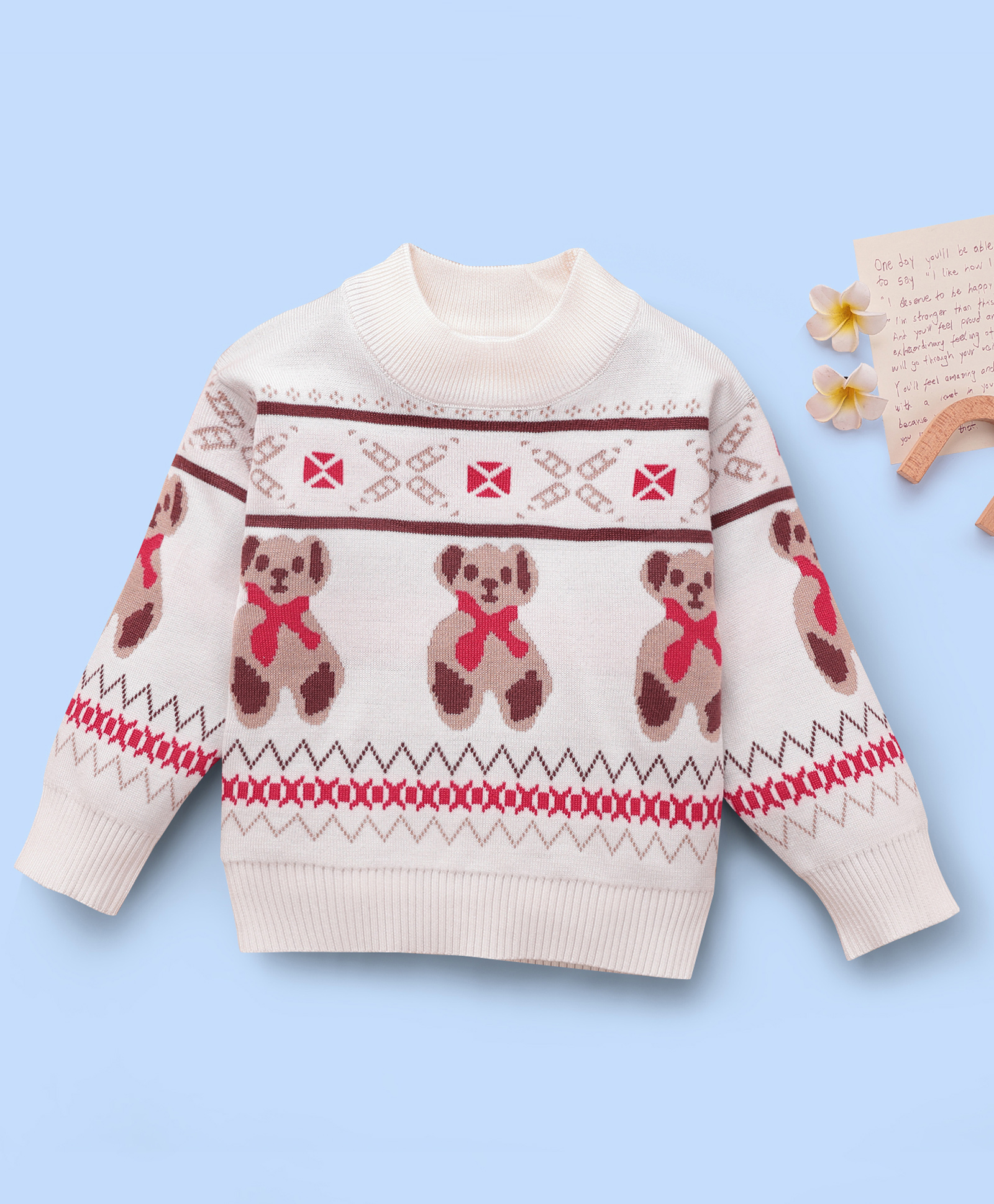 Mark & Mia Full Sleeves Pullover Sweater with Teddy Design - White-image-28