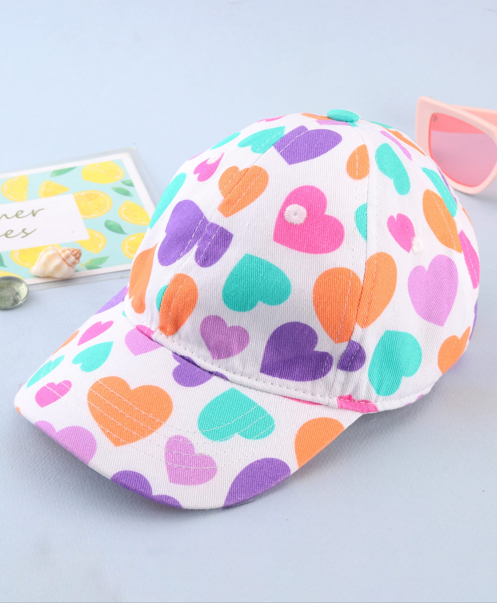 Ritesh Dimension Babyhug Cotton Woven Cap With Heart Print White - Diameter 15 cm-picture-28