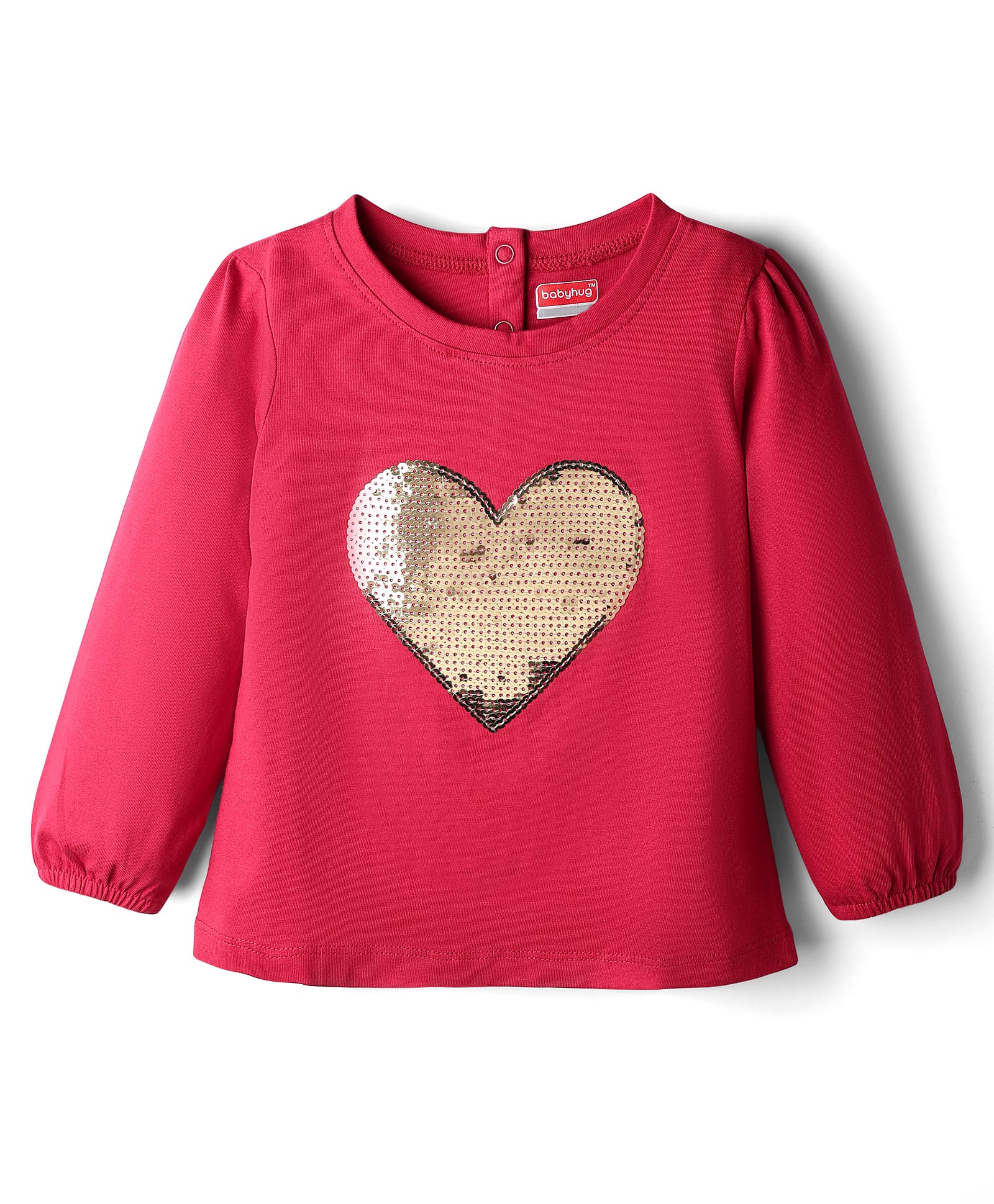 Babyhug 100 % Cotton Knit Full Sleeves Top with Sequined Heart - Red-picture-17